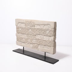 Modernist Limestone Sculpture on Iron Base entitled "Flood" by Bradford Graves