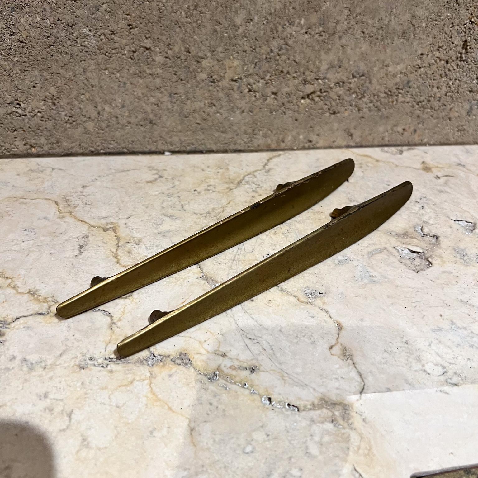 Mid-Century Modern Modernist Long Brass Pull Handle Set of Two Carl Aubock Style For Sale