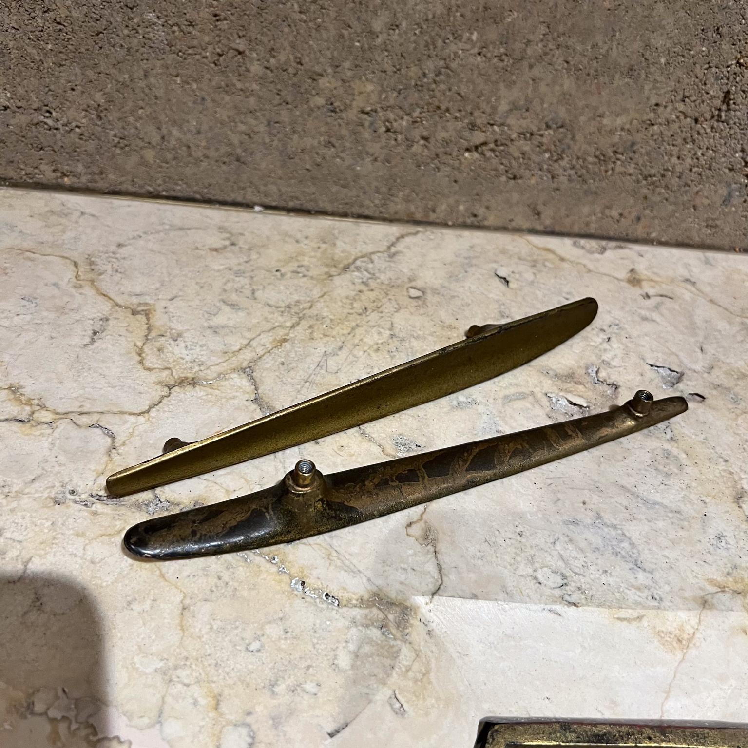 Modernist Long Brass Pull Handle Set of Two Carl Aubock Style For Sale 1