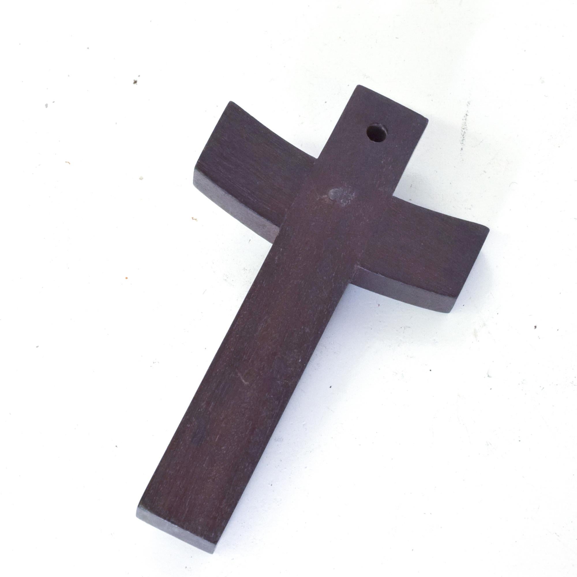 Mexican 1940s Los Castillo Abstract Cross Thick Mahogany Wood + Sterling Silver Mexico For Sale