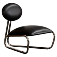 Modernist Lounge Chair, Black Leather, 1970s