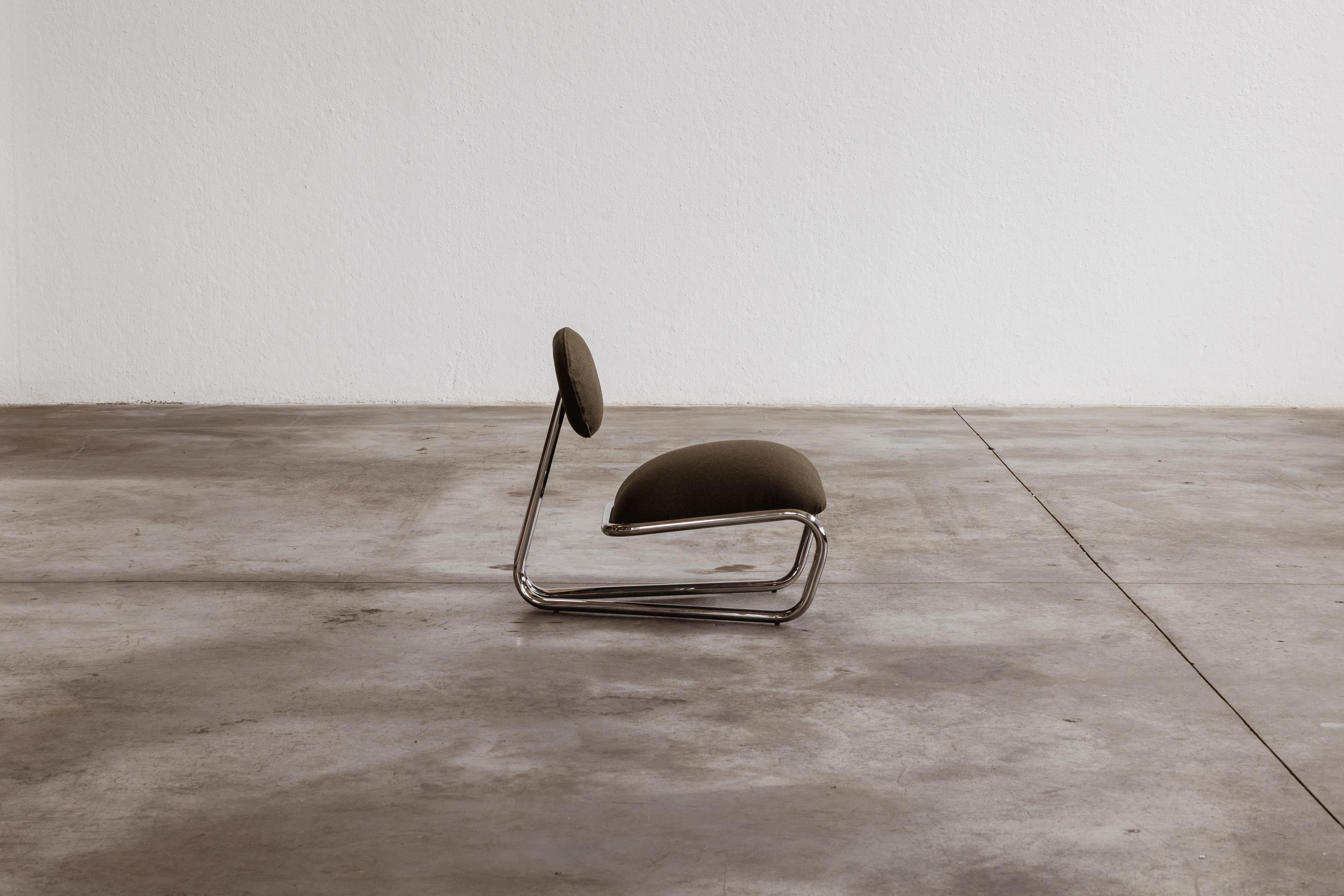 Silla de salón modernista de acero cromado tubular, Loden verde, 1970 en venta 5