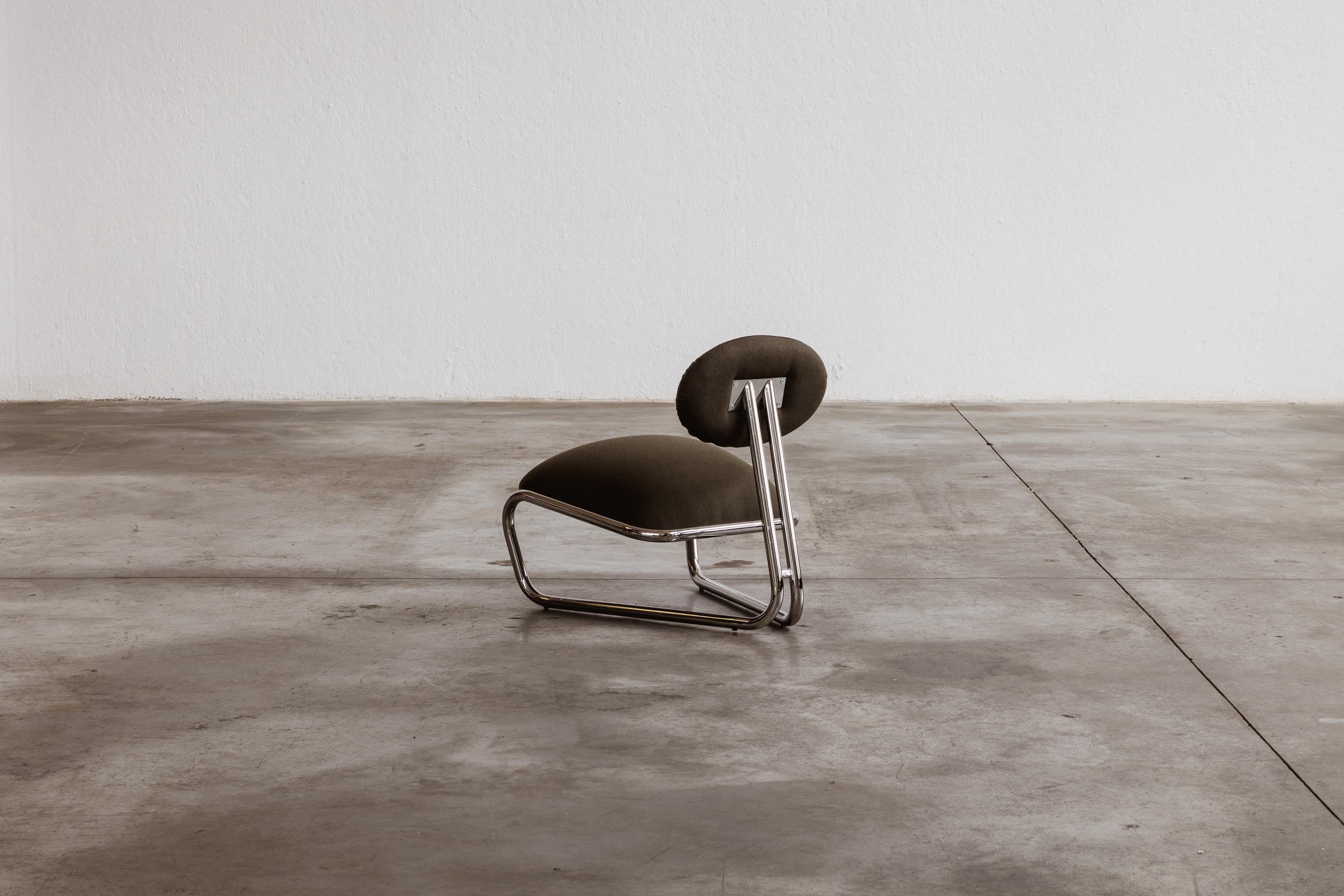 Silla de salón modernista de acero cromado tubular, Loden verde, 1970 en venta 2