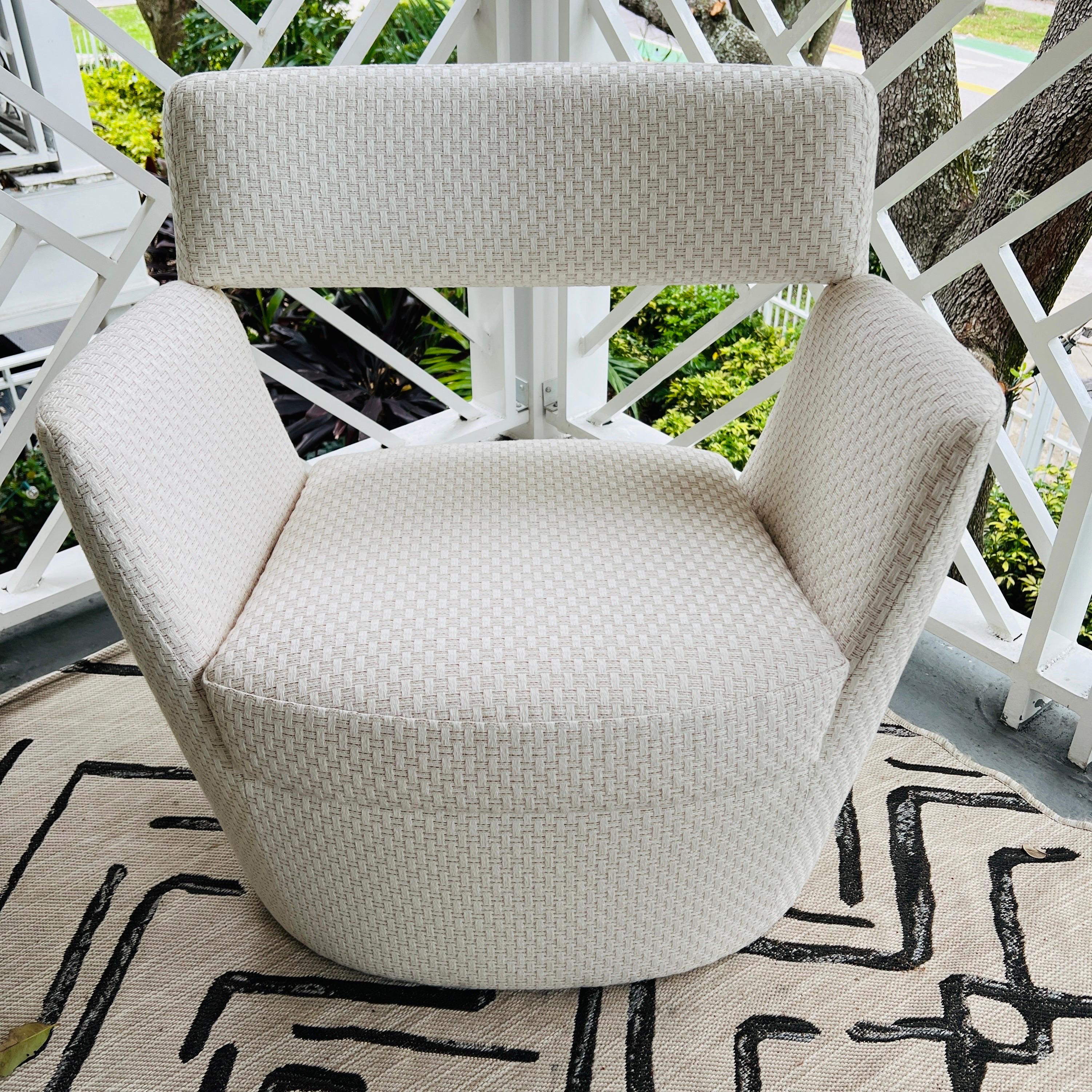 French Modernist Lounge Chair in Woven Ivory Fabric by Pierre Frey For Sale