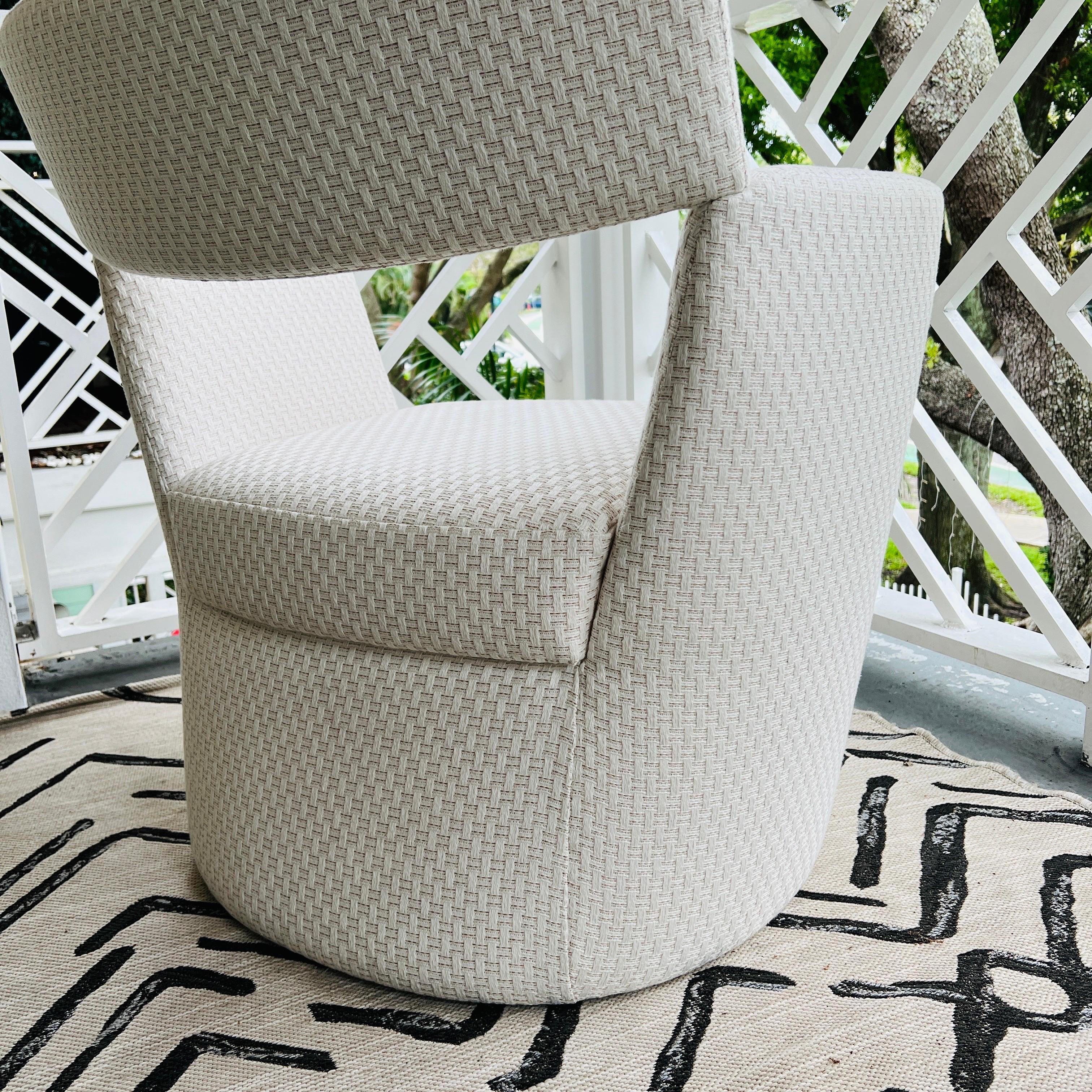 Contemporary Modernist Lounge Chair in Woven Ivory Fabric by Pierre Frey For Sale
