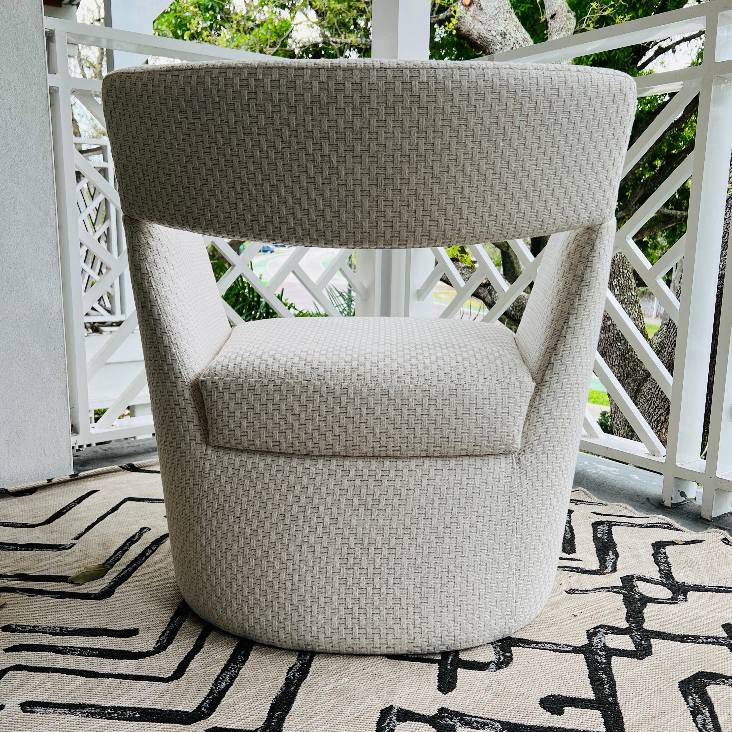 Textile Modernist Lounge Chair in Woven Ivory Fabric by Pierre Frey For Sale