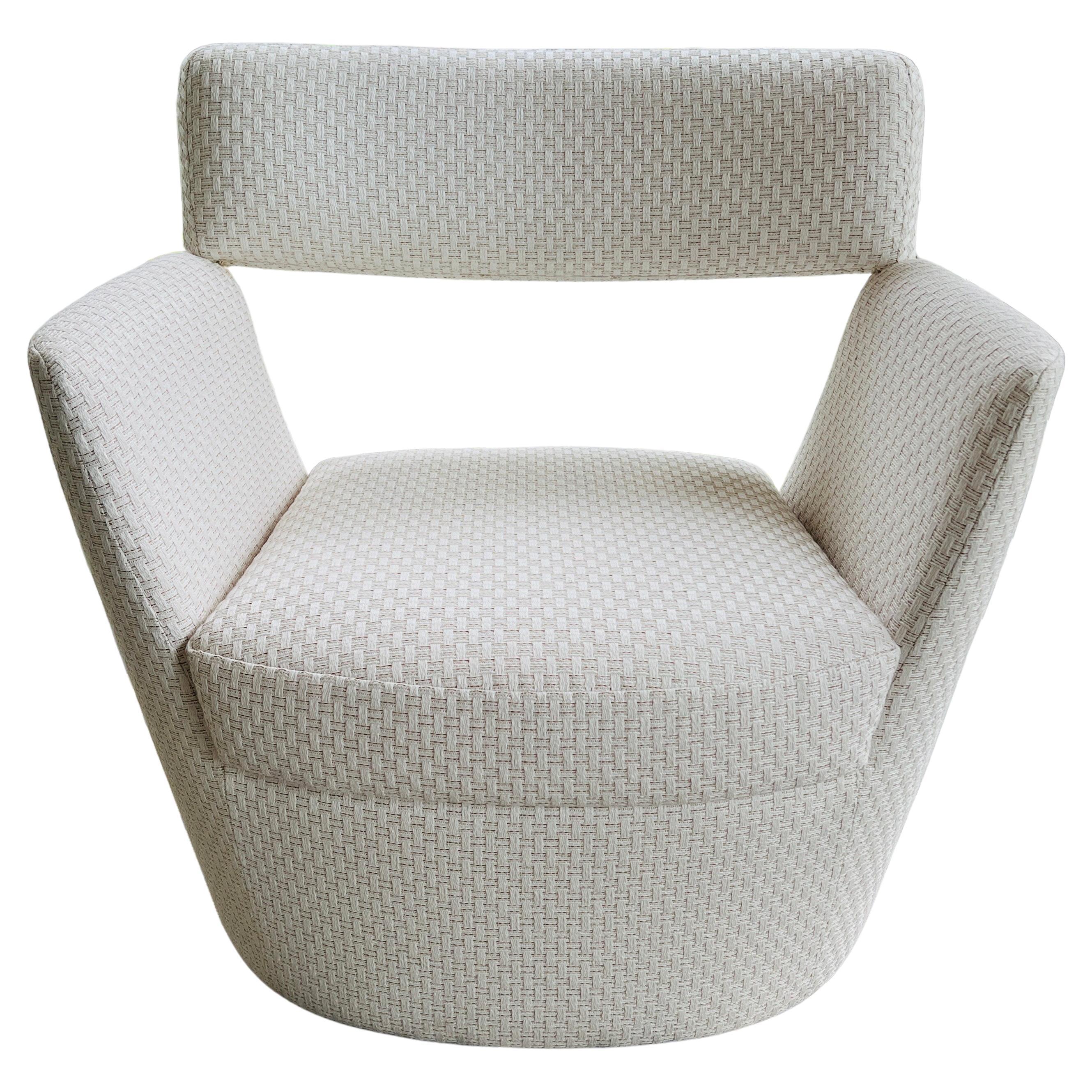 Modernist Lounge Chair in Woven Ivory Fabric by Pierre Frey For Sale