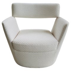 Vintage Modernist Lounge Chair in Woven Ivory Fabric by Pierre Frey