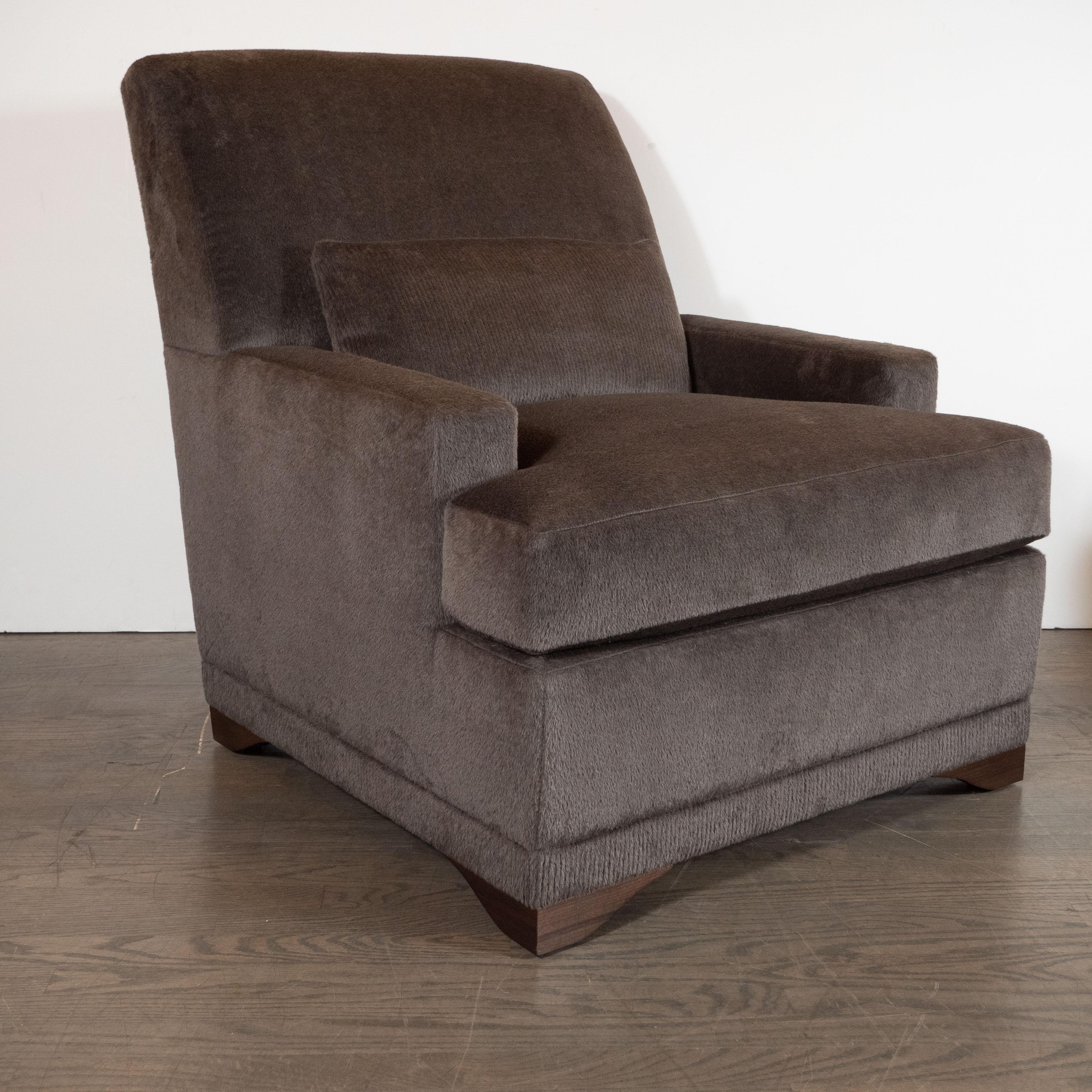 20th Century Modernist Lounge Chair & Ottoman in Gauffraged Graphite Cashmere Mohair