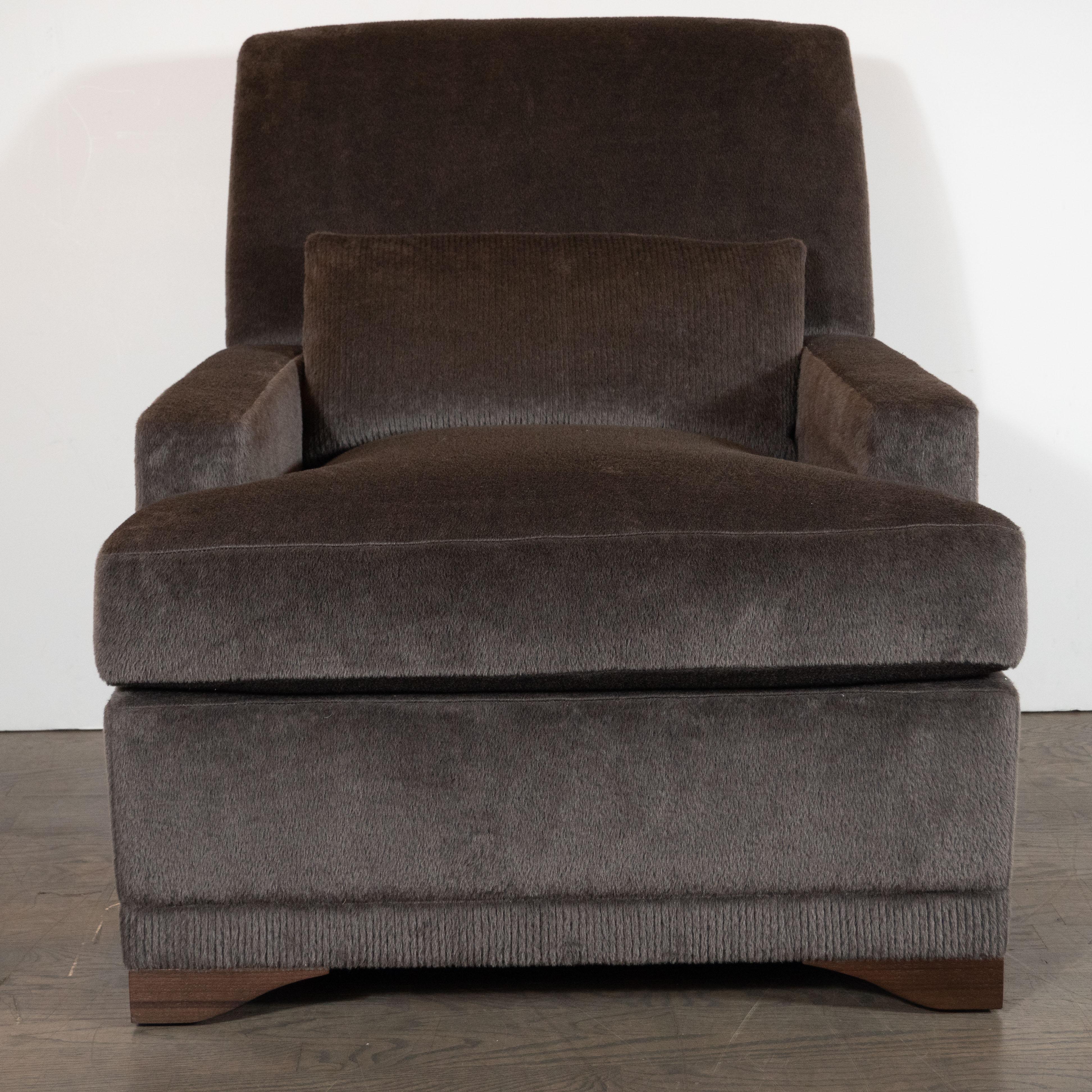 Modernist Lounge Chair & Ottoman in Gauffraged Graphite Cashmere Mohair 2