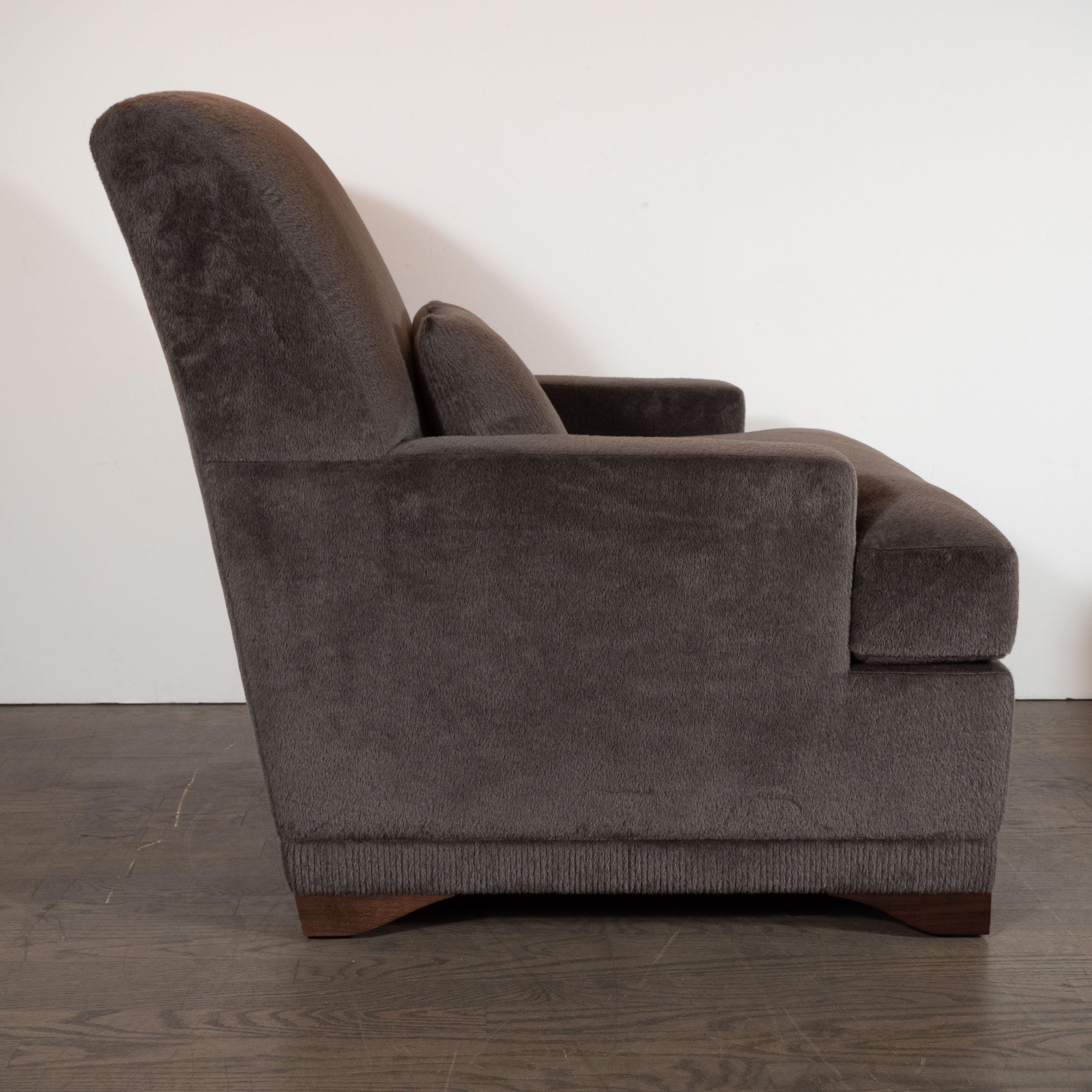 Modernist Lounge Chair & Ottoman in Gauffraged Graphite Cashmere Mohair 3