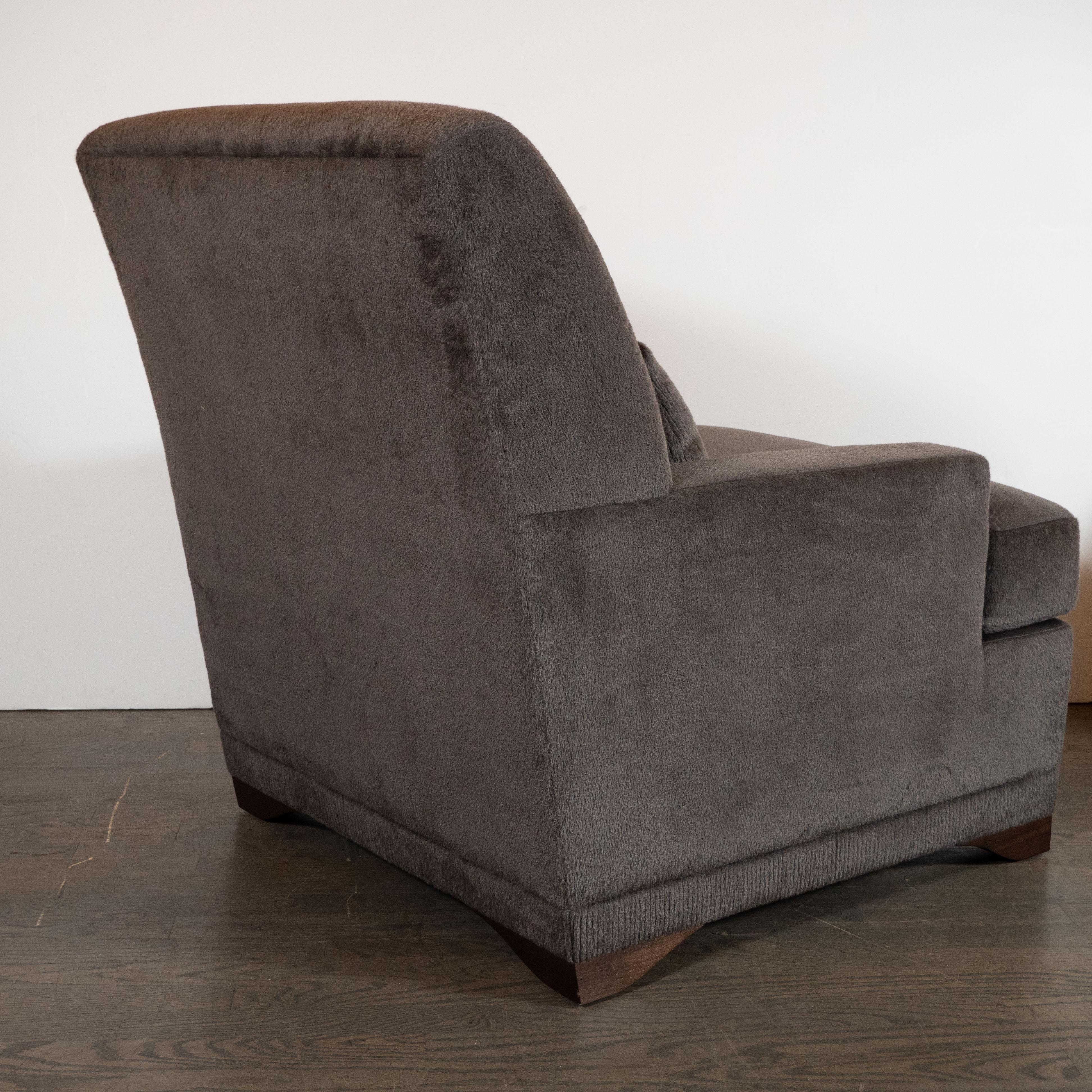 Modernist Lounge Chair & Ottoman in Gauffraged Graphite Cashmere Mohair 4