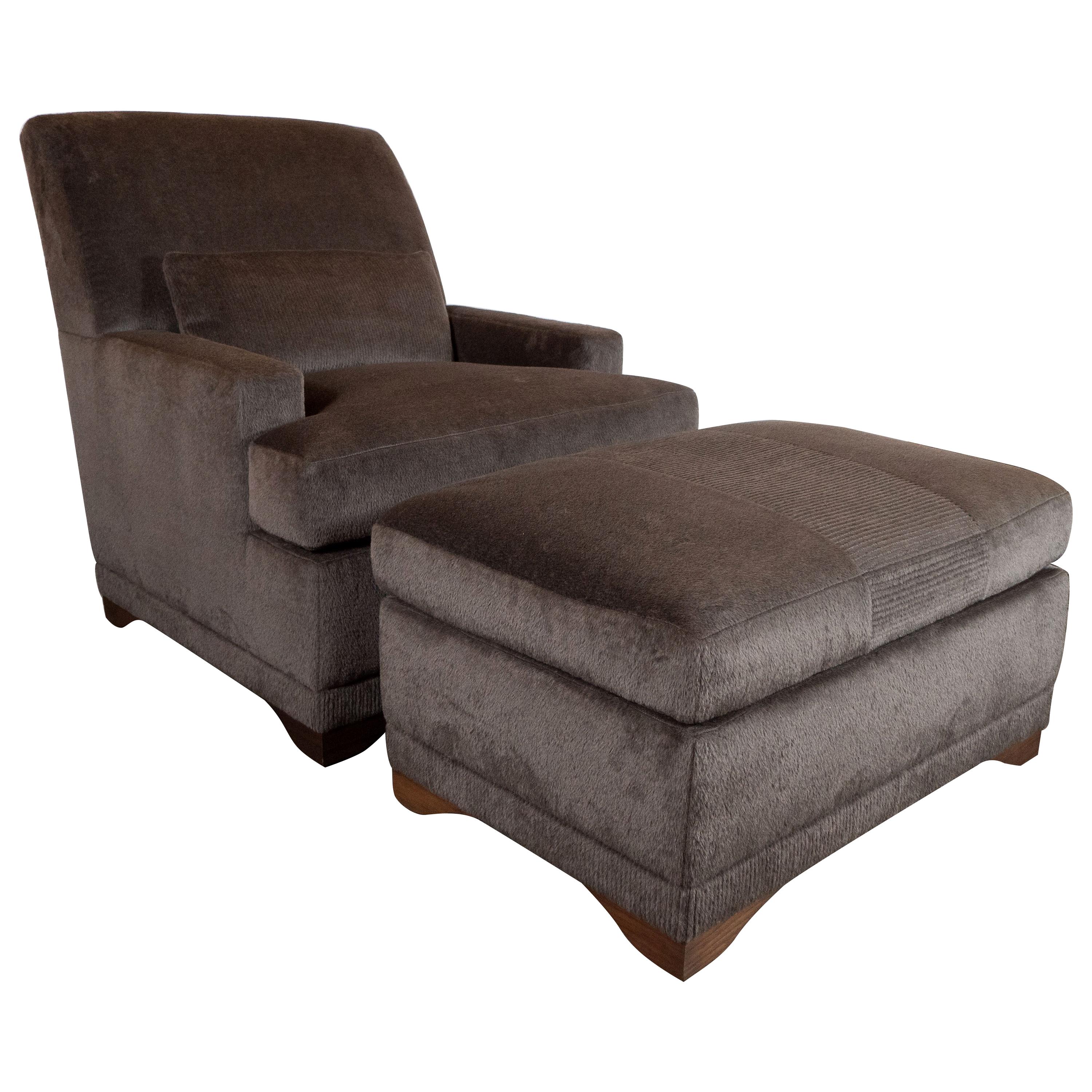 Modernist Lounge Chair & Ottoman in Gauffraged Graphite Cashmere Mohair