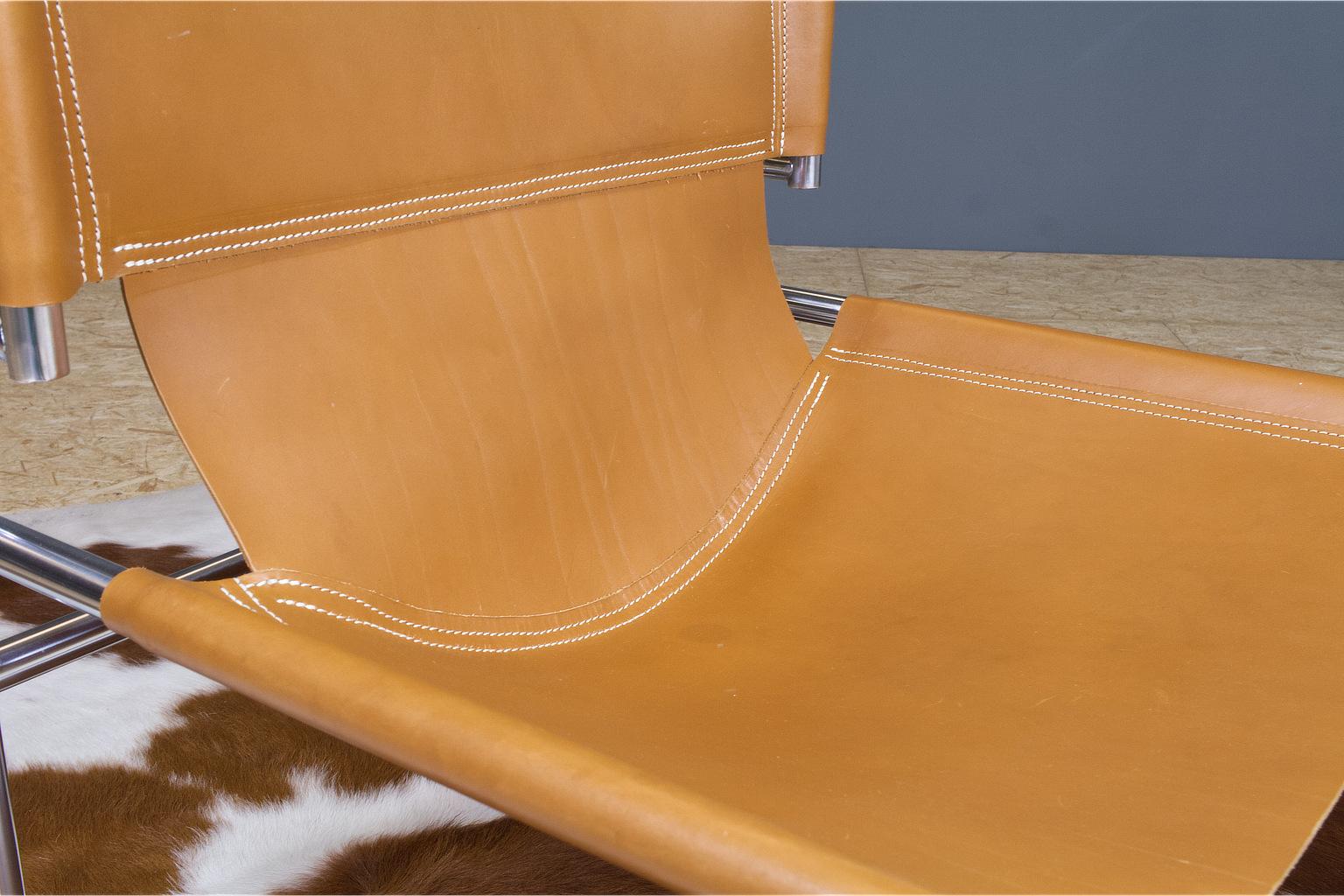 Sedia da salotto modernista SZ12 in pelle marrone di Walter Antonis, 1974 In condizioni ottime a Beek en Donk, NL