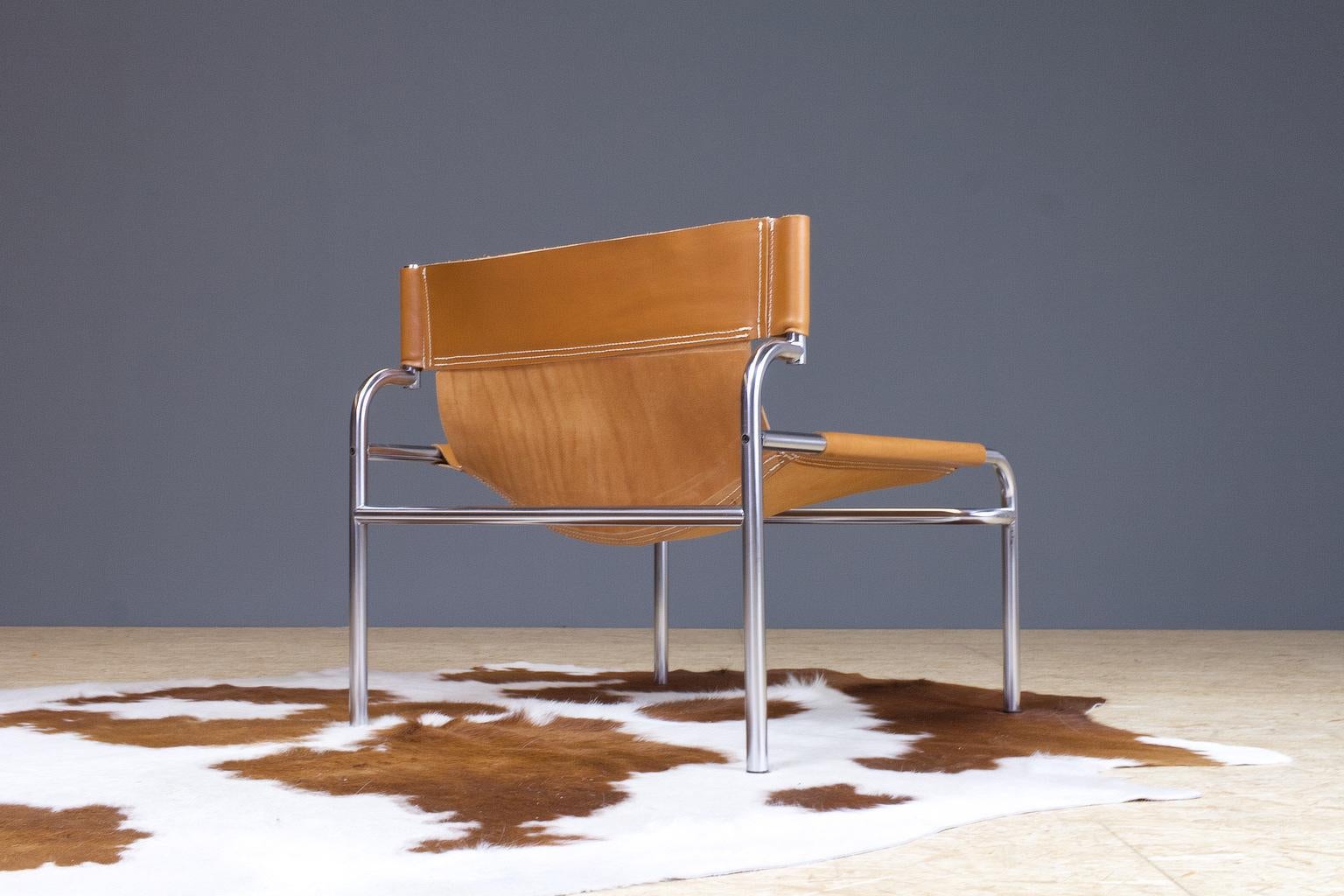 Modernist Lounge Chair SZ12 in Brown Saddle Leather by Walter Antonis, 1974 In Excellent Condition In Beek en Donk, NL