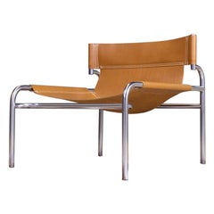 Sedia da salotto modernista SZ12 in pelle marrone di Walter Antonis, 1974