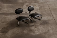 Modernist Lounge Chairs, Black Leather, 1970s, Set of 2