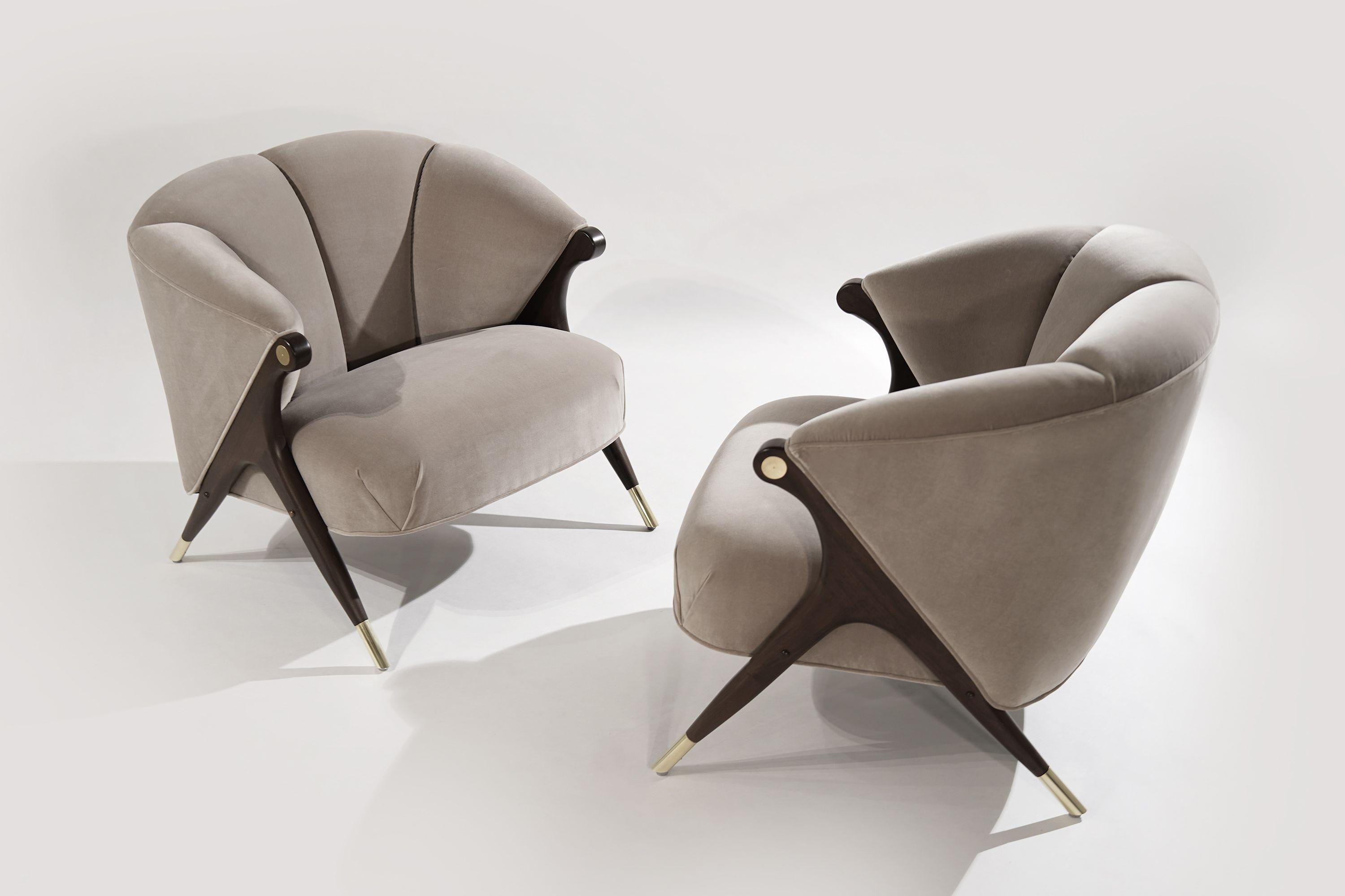 Brass Modernist Lounge Chairs by Karpen of California