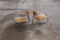 Modernist Lounge Chairs, Camel Velvet, 1970s, Set of 2