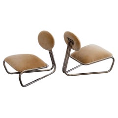 Modernist Lounge Chairs, Camel Velvet, 1970s, Set of 2