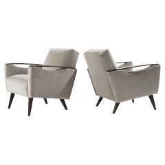 Modernist Lounge Chairs in Grey Velvet, Italy, 1950s