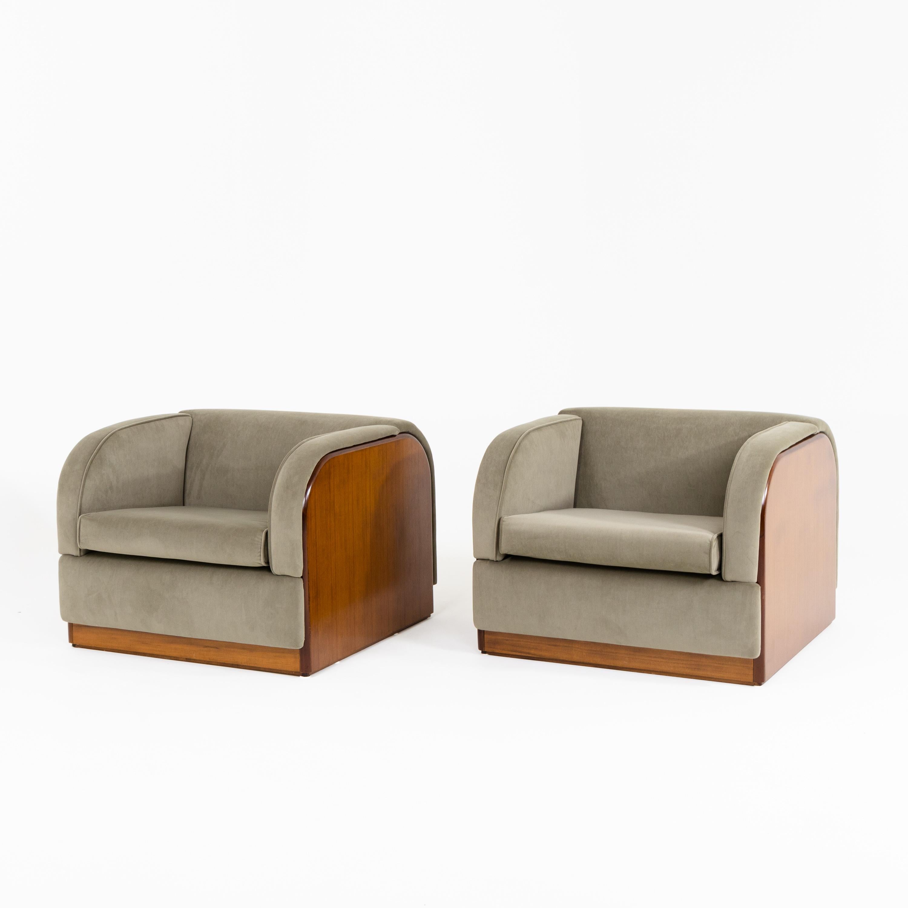 Wood Modernist Lounge Chairs, Probably Italy, 1940s