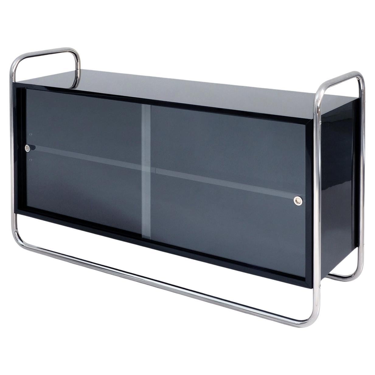 Librería Baja Modernista, Metal Cromado, Madera Lacada, Cristal, Personalizable