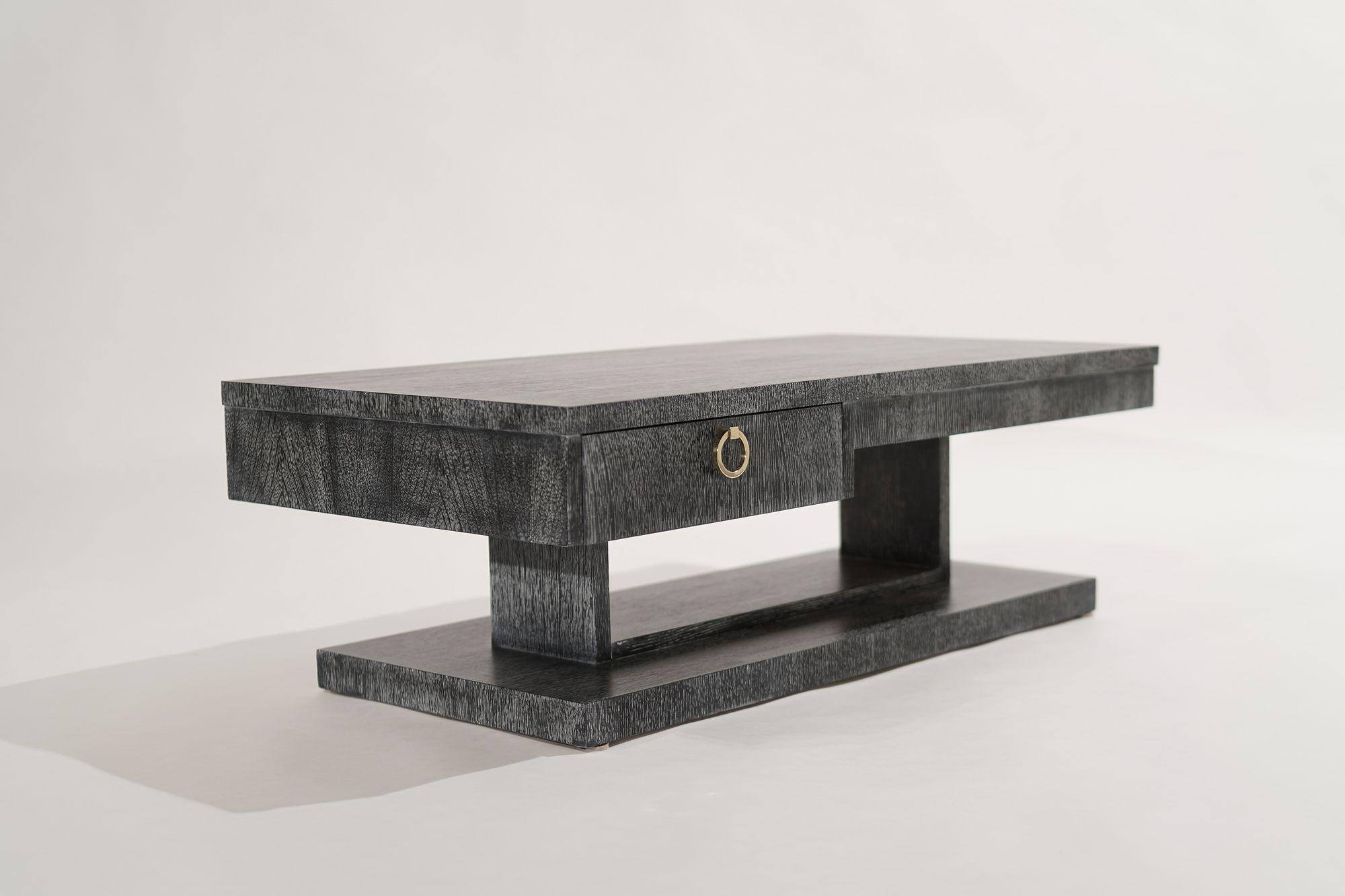 American Modernist Low-Profile Cerused Coffee Table