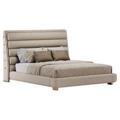 Modernist Lucent Bed in Beige Fabric By Elbra Home