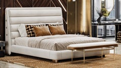 Modernist Lucent Bed in Cream Fabric By Elbra Home