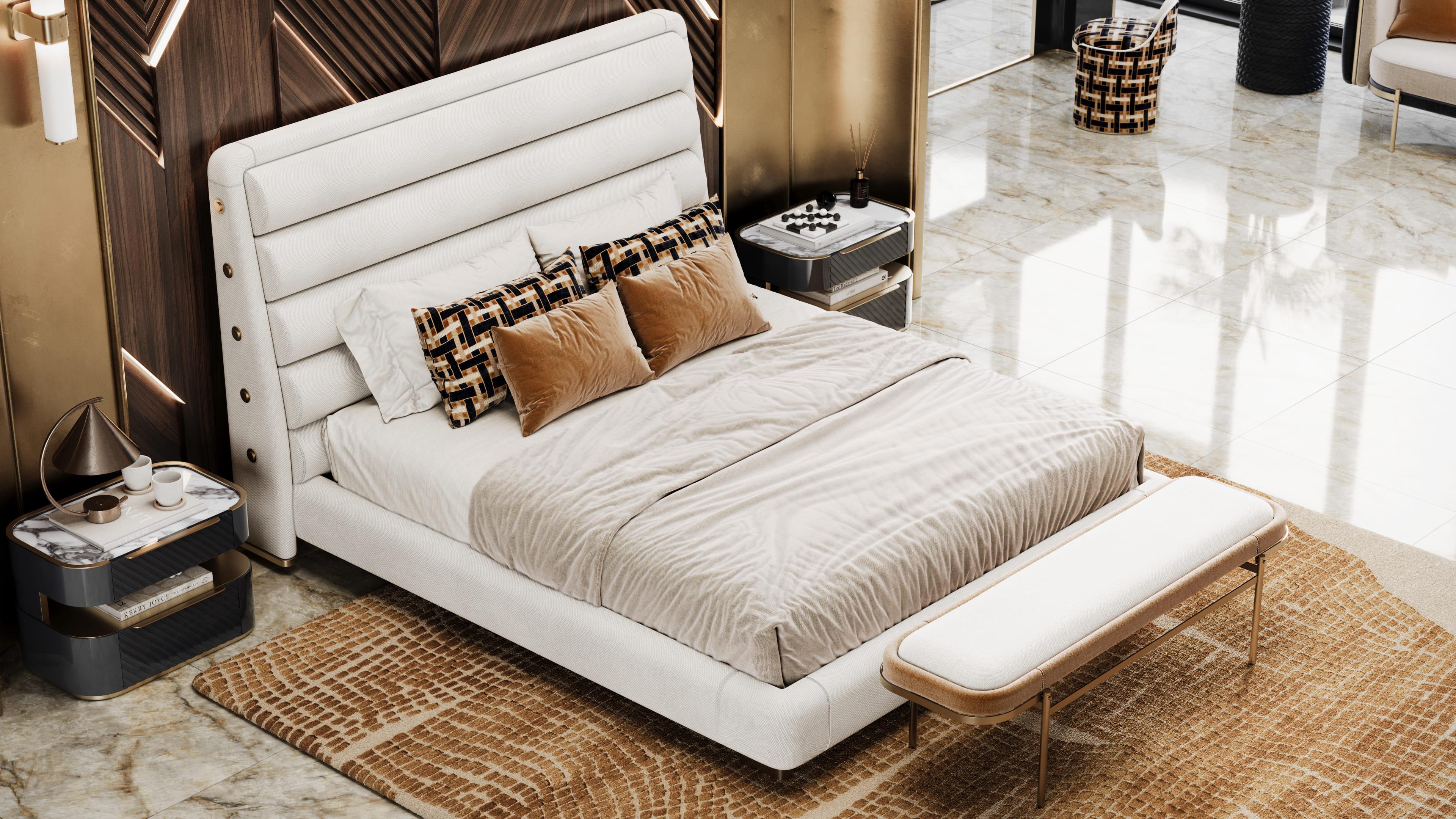 Portuguese Modernist Lucent Bed in Cream Fabric By Elbra Home For Sale