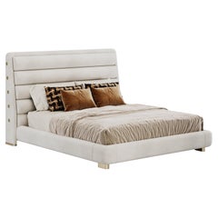 Modernist Lucent Bed in Cream Fabric By Elbra Home