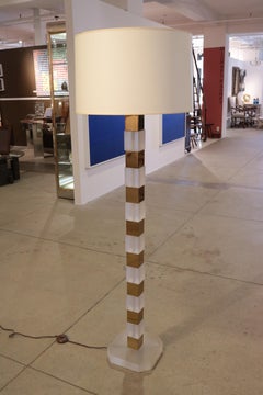 Modernist Lucite and Brass Floor Lamp