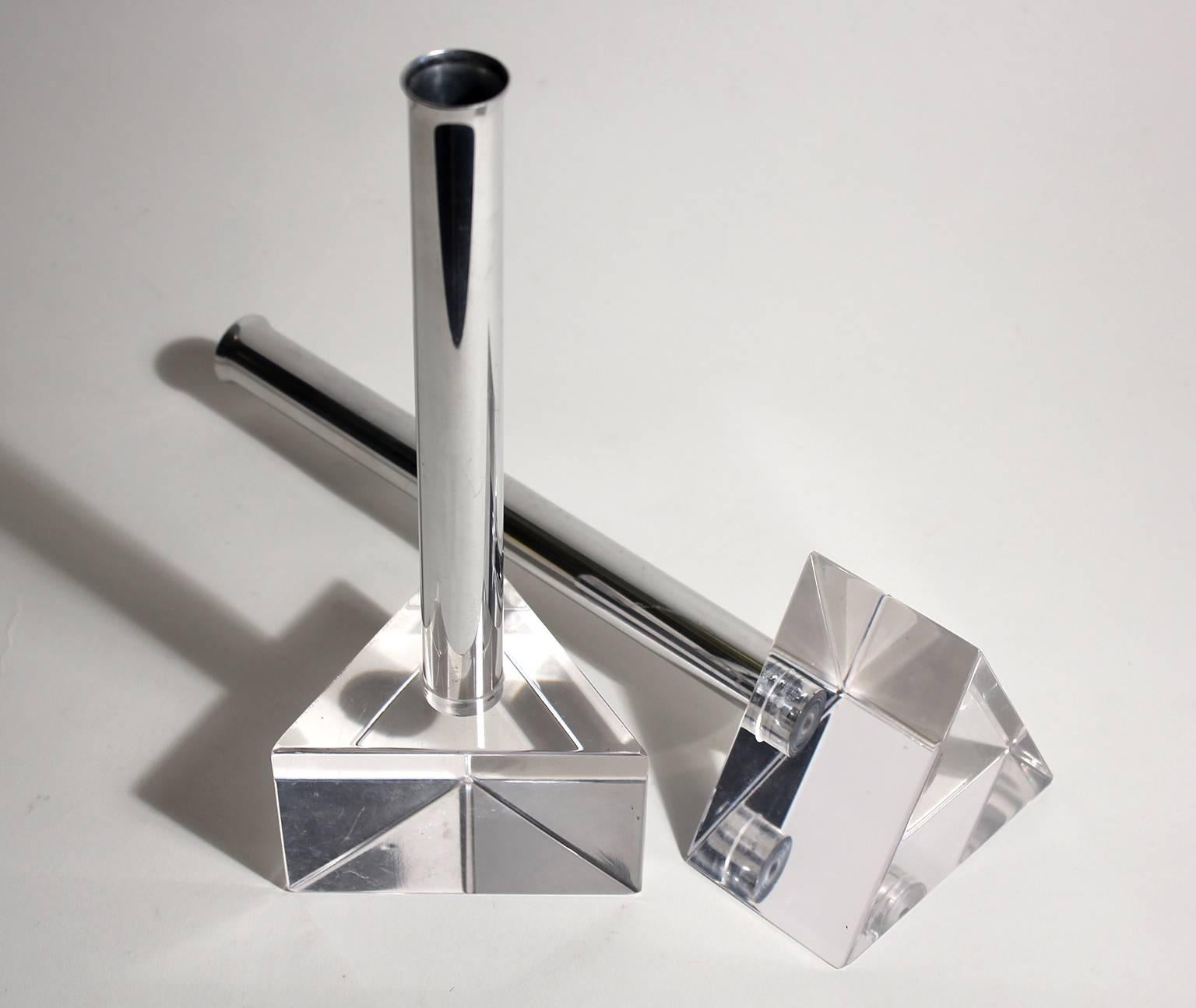 Modernist Lucite and Chrome Candlesticks in the Manner of Charles Hollis Jones For Sale 1