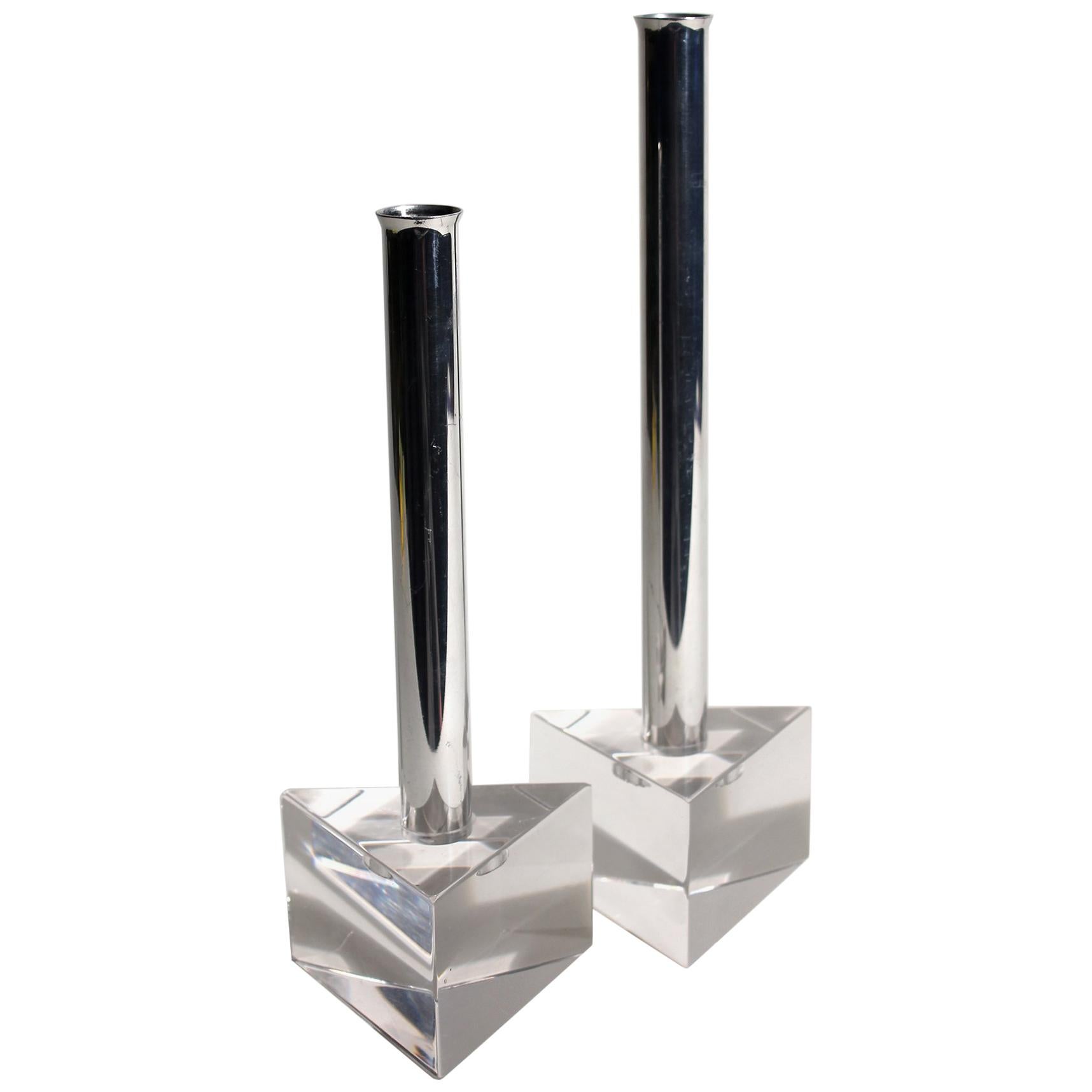 Modernist Lucite and Chrome Candlesticks in the Manner of Charles Hollis Jones For Sale