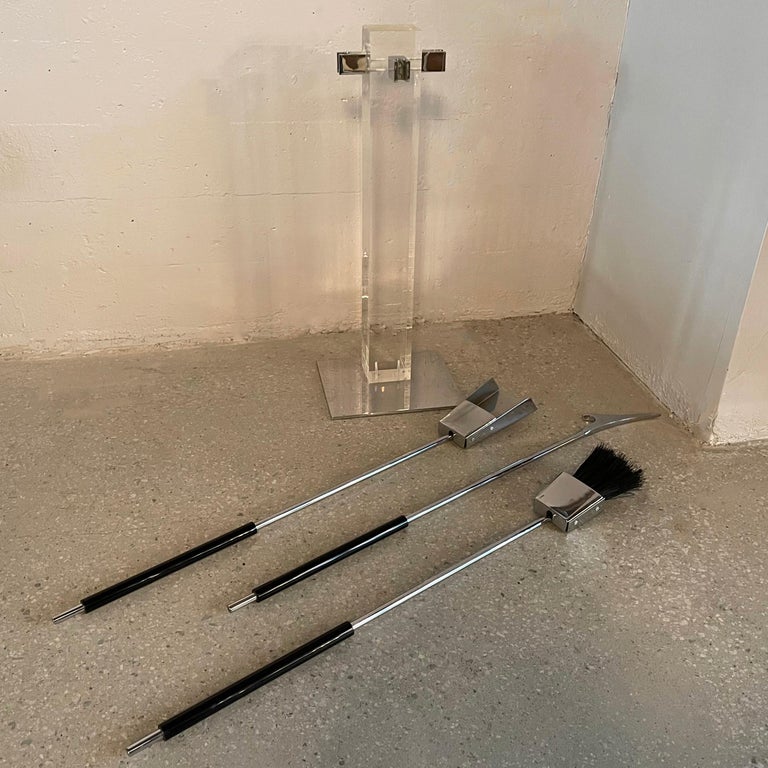 20th Century Modernist Lucite and Chrome Fireplace Tool Set by Albrizzi For Sale