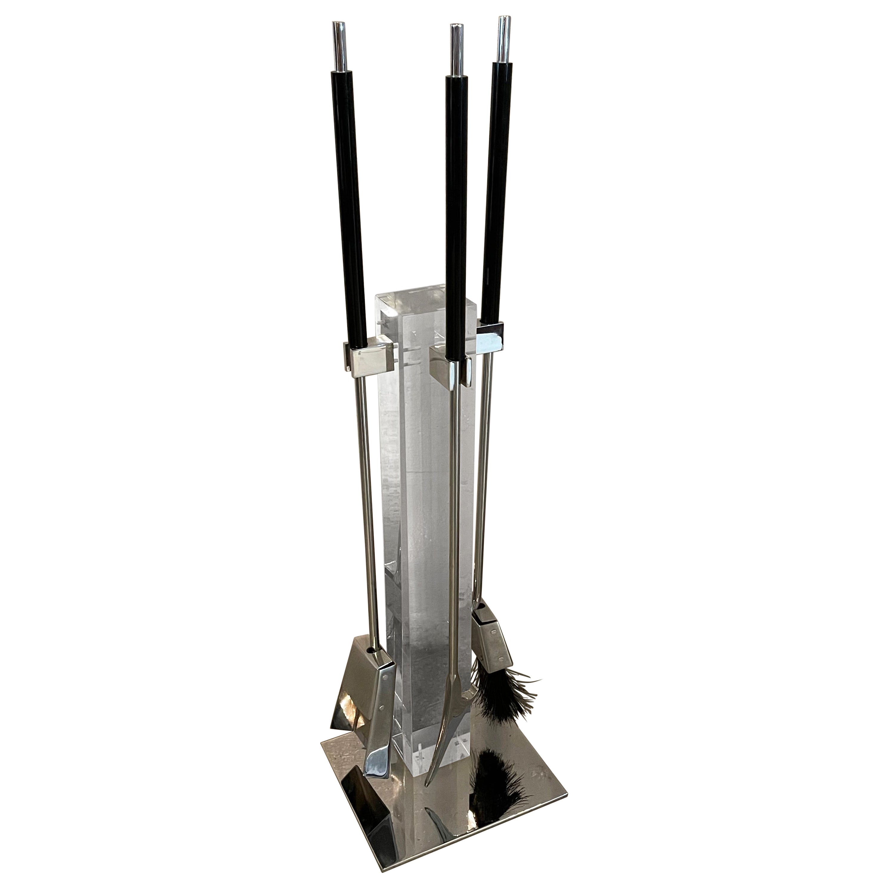 Modernist Lucite and Chrome Fireplace Tool Set by Albrizzi
