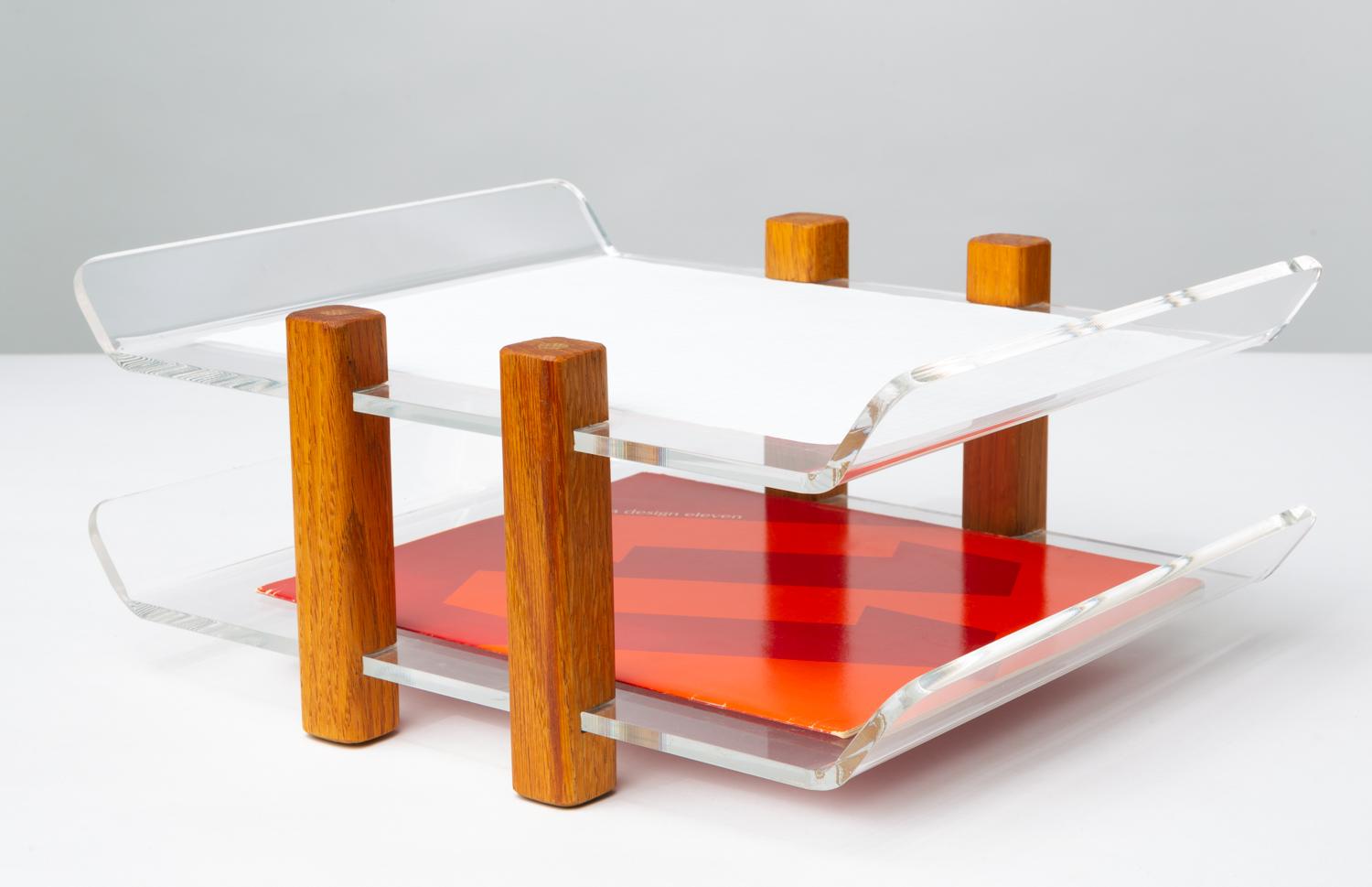 Modernist Lucite and Oak Paper Tray 4