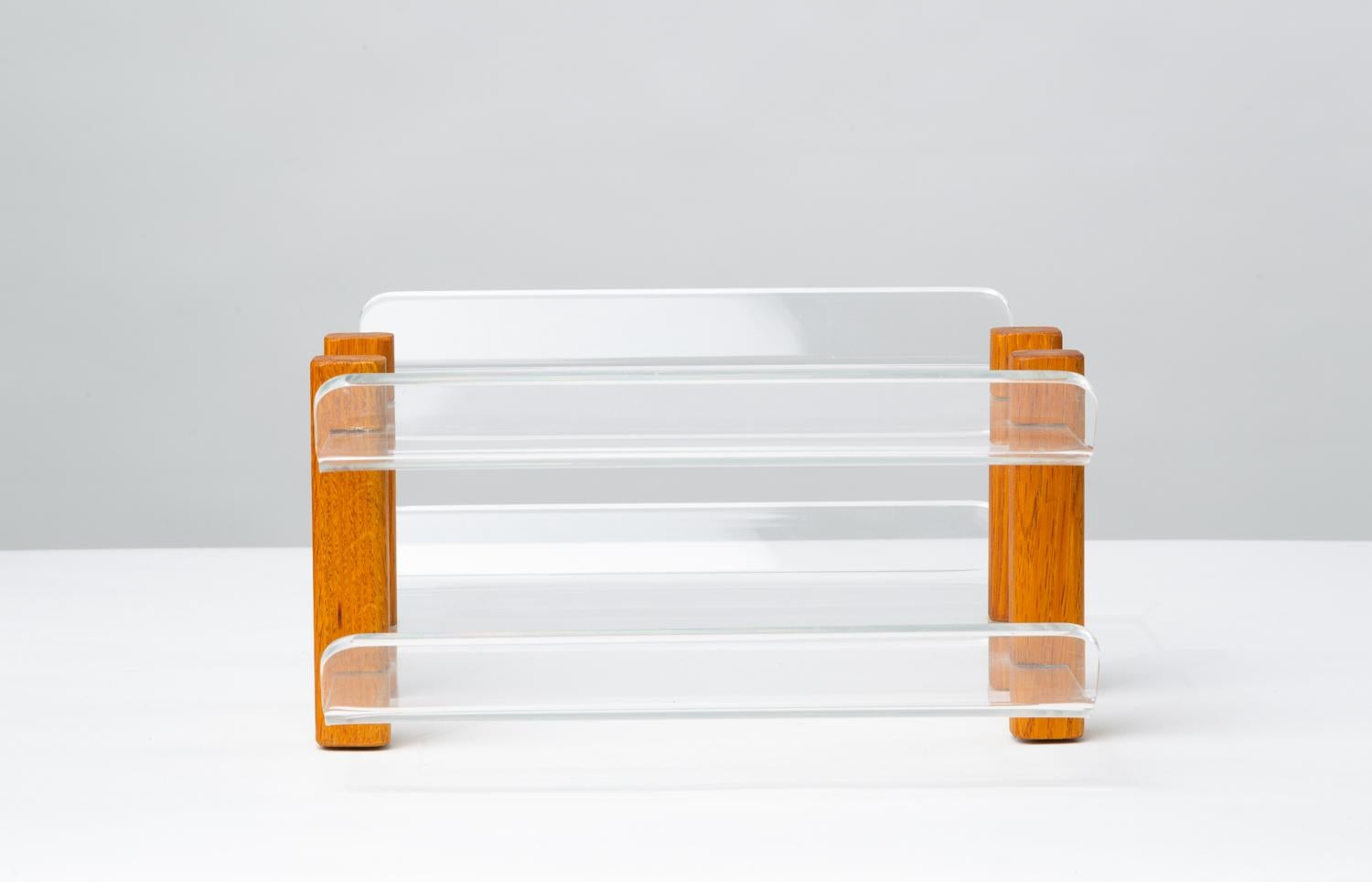 American Modernist Lucite and Oak Paper Tray