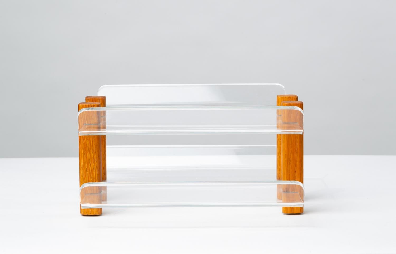 Modernist Lucite and Oak Paper Tray In Good Condition In Los Angeles, CA