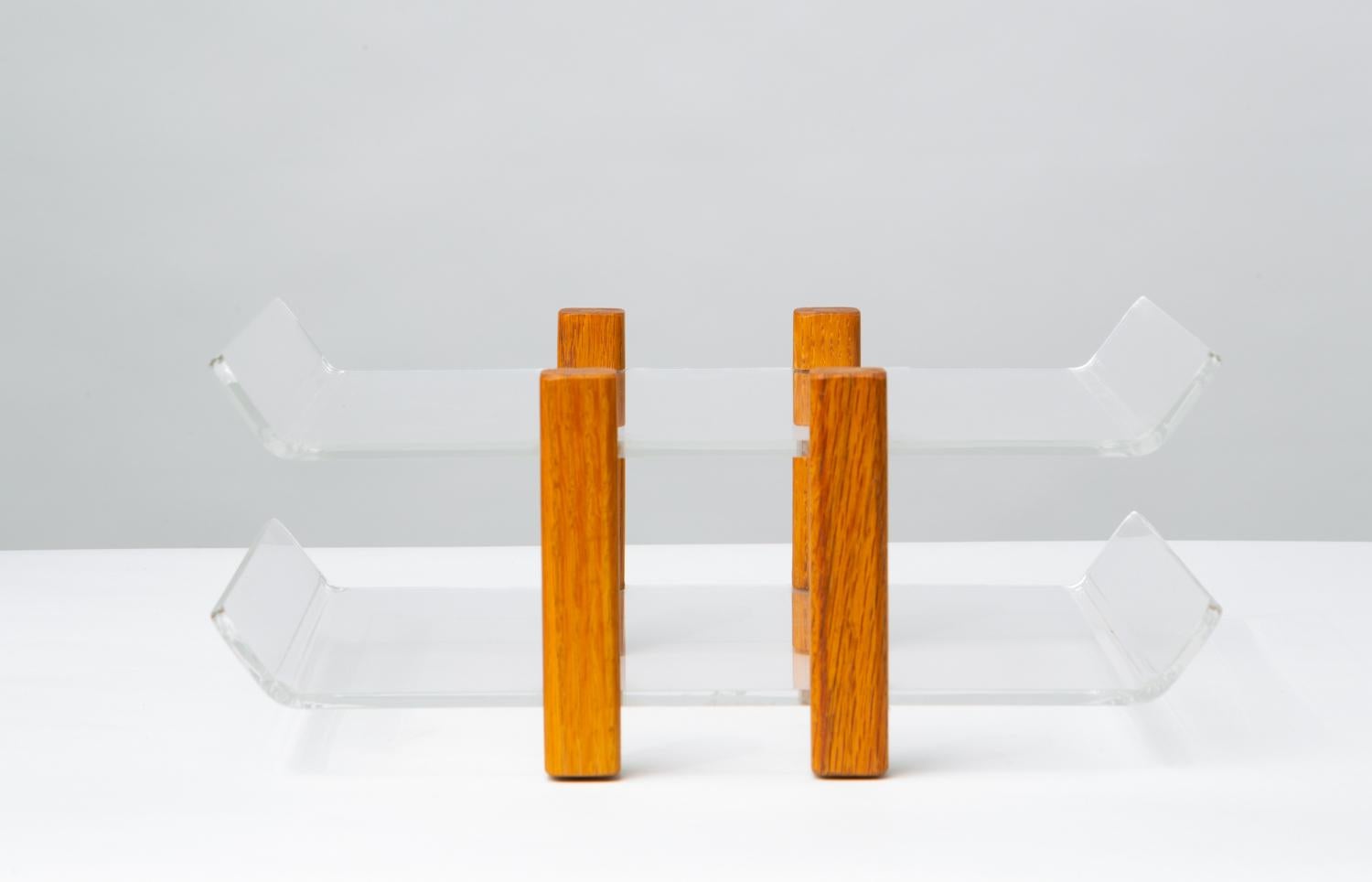 20th Century Modernist Lucite and Oak Paper Tray