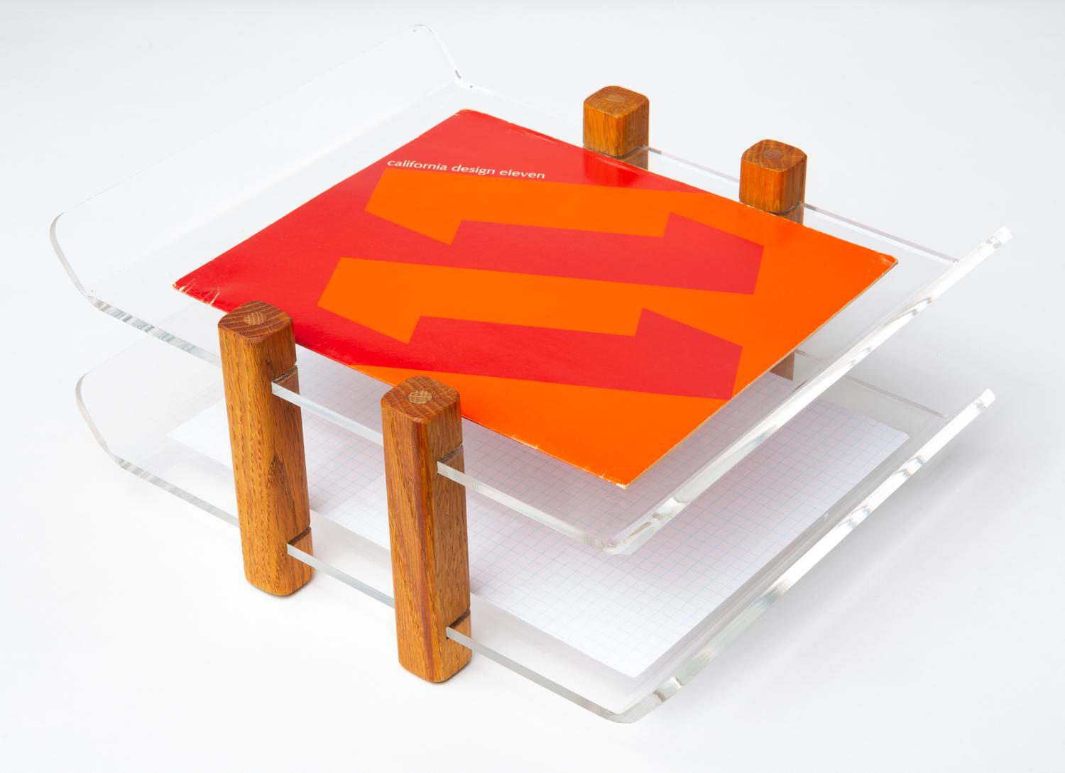 Modernist Lucite and Oak Paper Tray 2