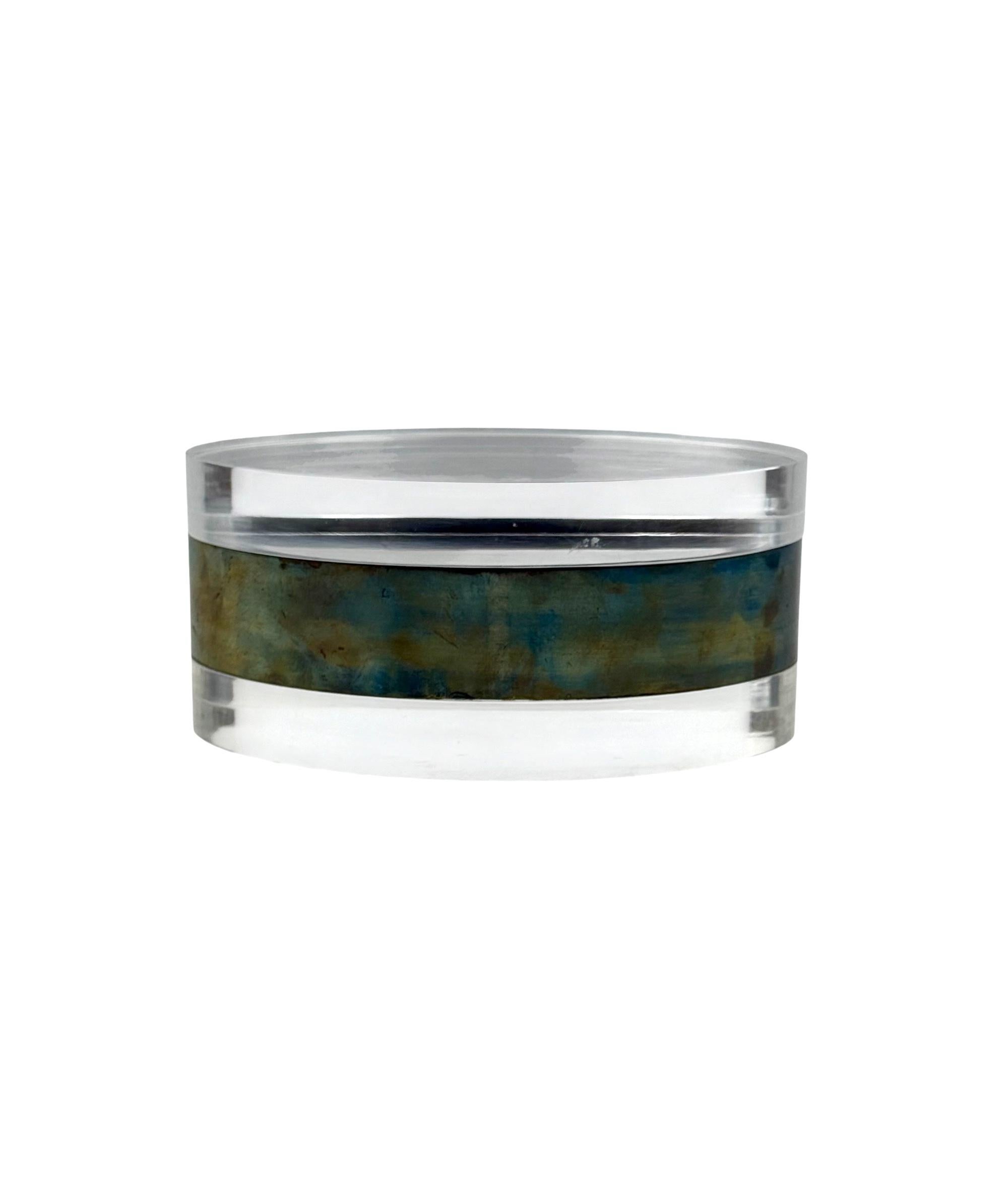 Modernist lucite and silver-plate oval jewelry box, Italy 1970s in vendita 3