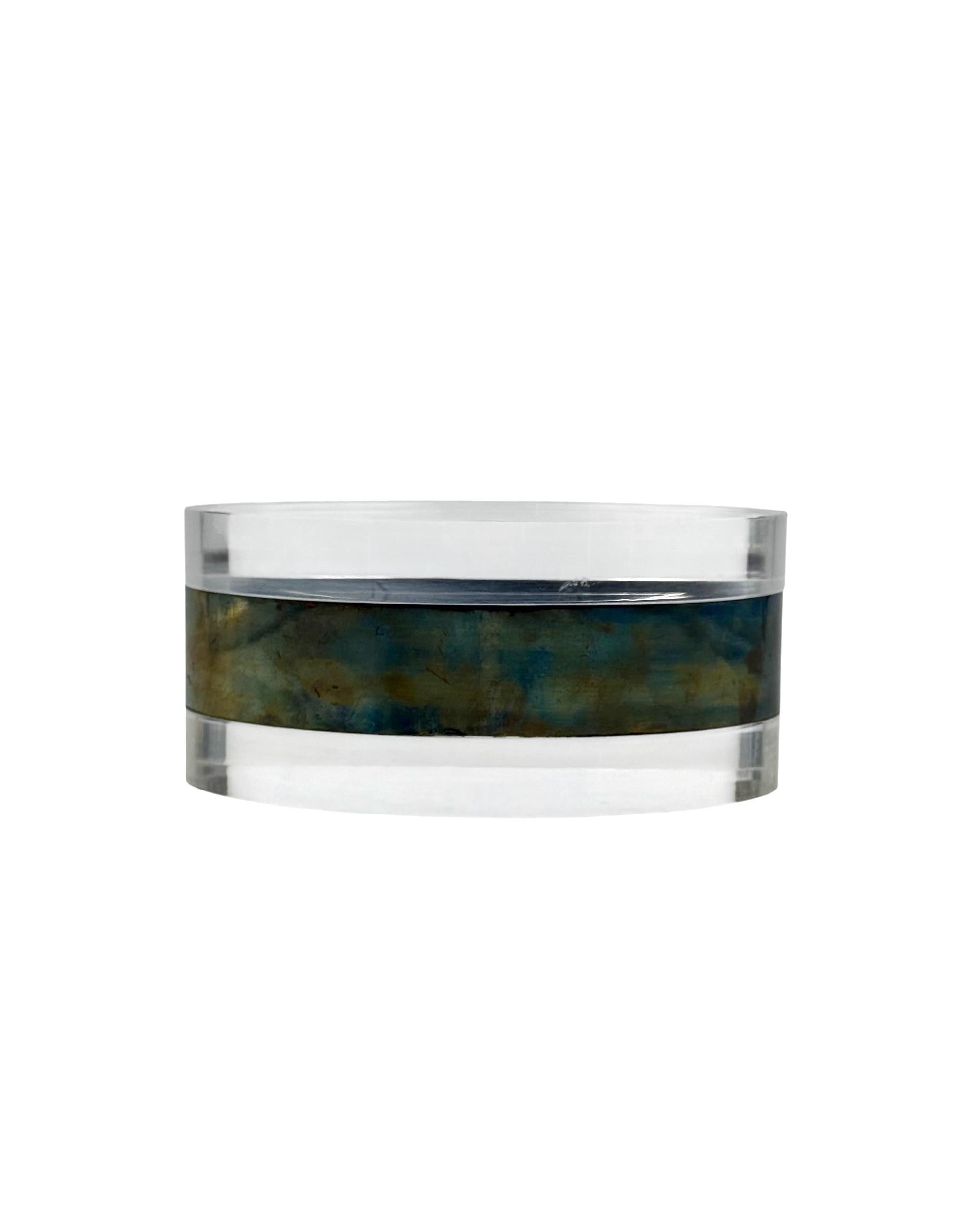 Modernist lucite and silver-plate oval jewelry box, Italy 1970s in vendita 4