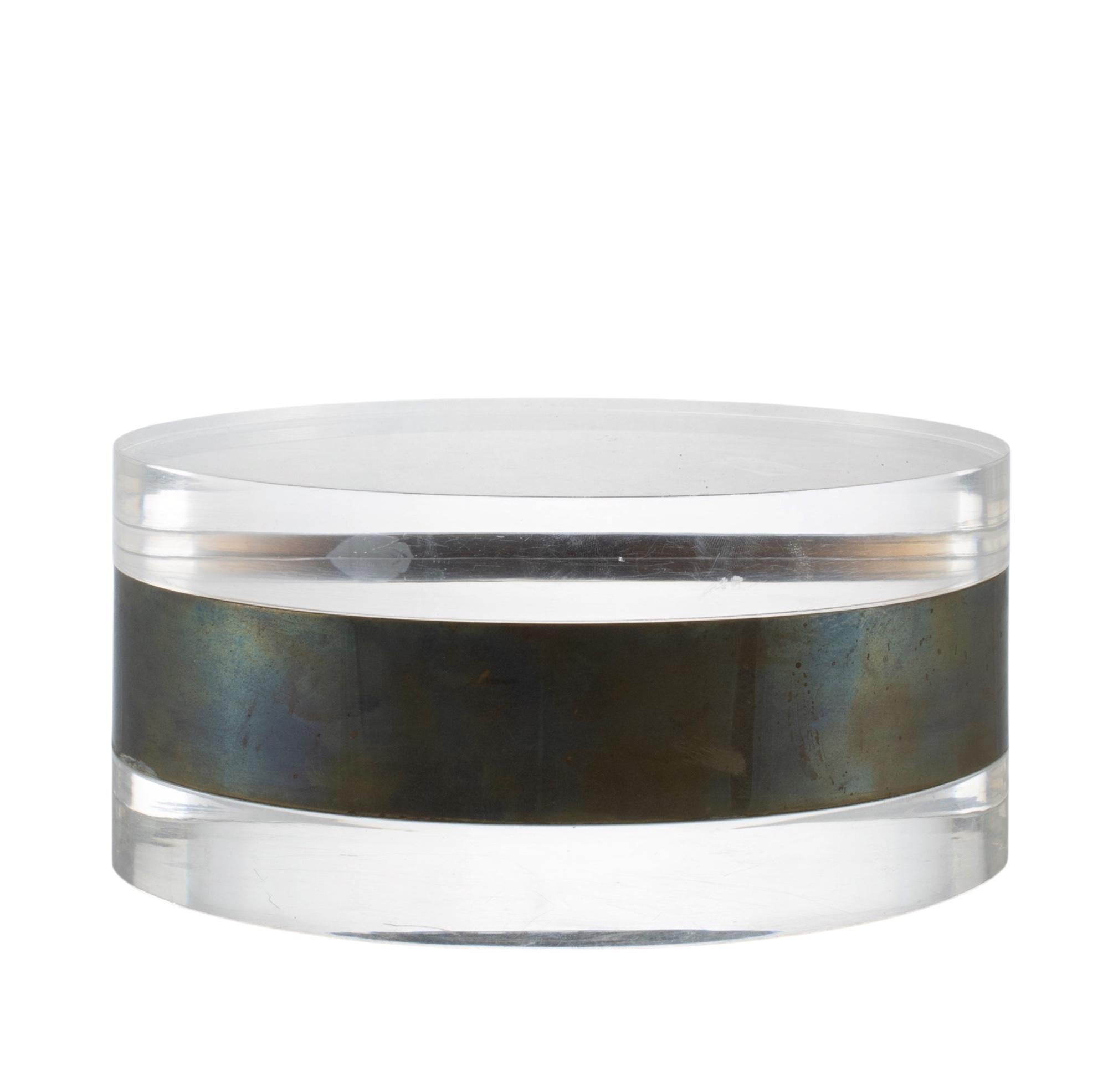 Italian Modernist lucite and silver-plate oval jewelry box, Italy 1970s in vendita