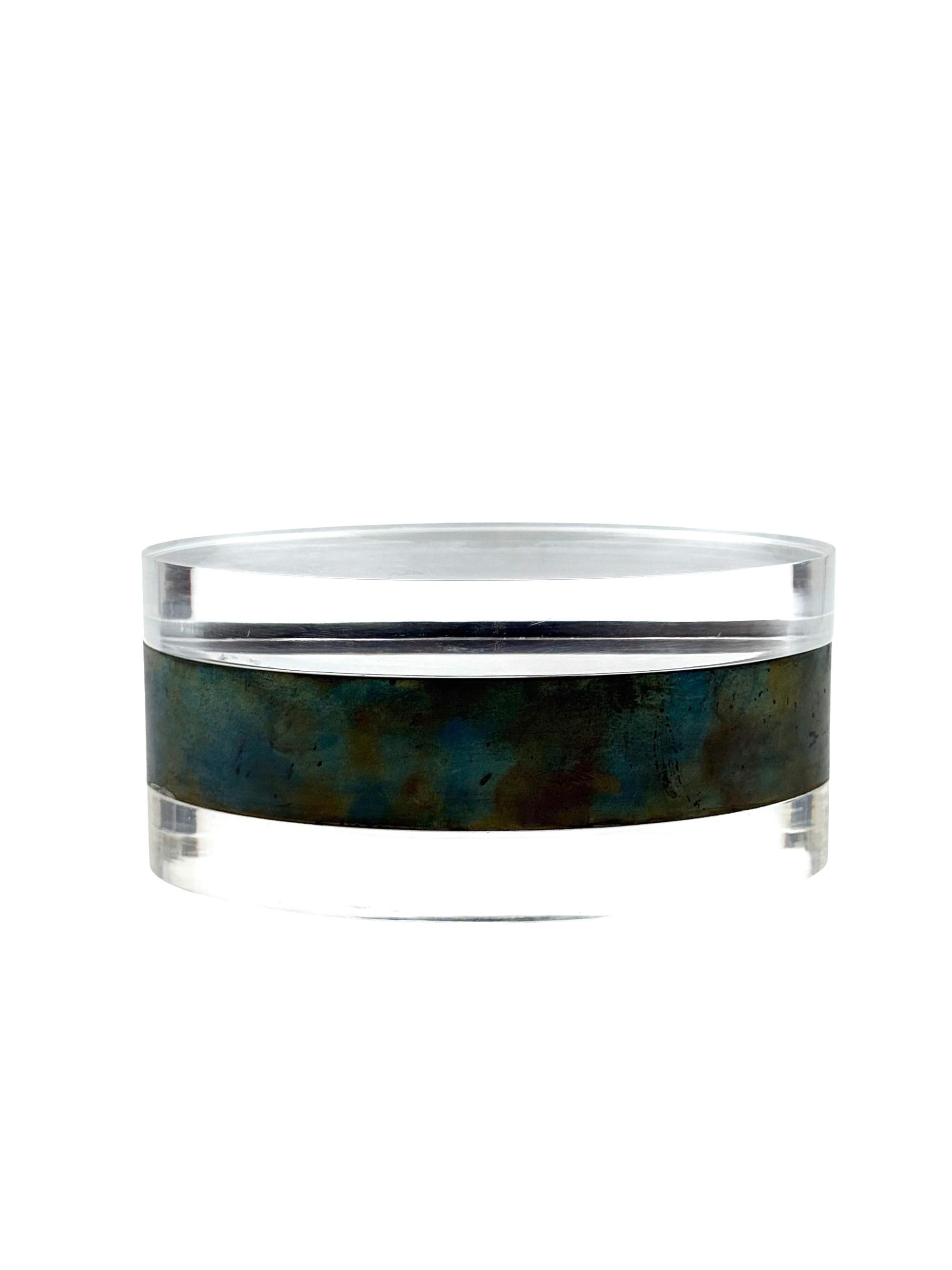 Late 20th Century Modernist lucite and silver-plate oval jewelry box, Italy 1970s in vendita