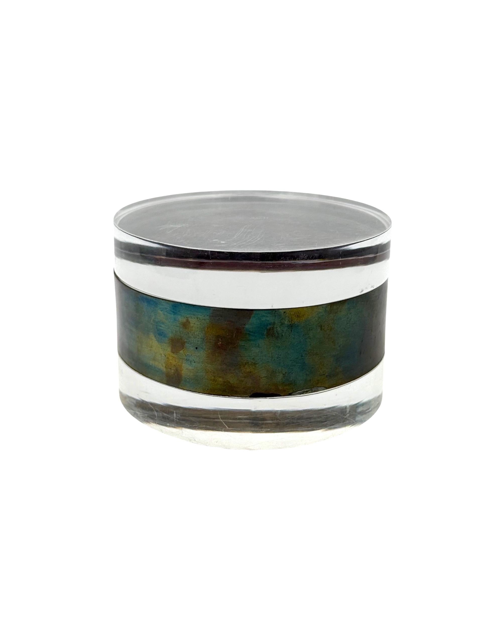 Modernist lucite and silver-plate oval jewelry box, Italy 1970s in vendita 1