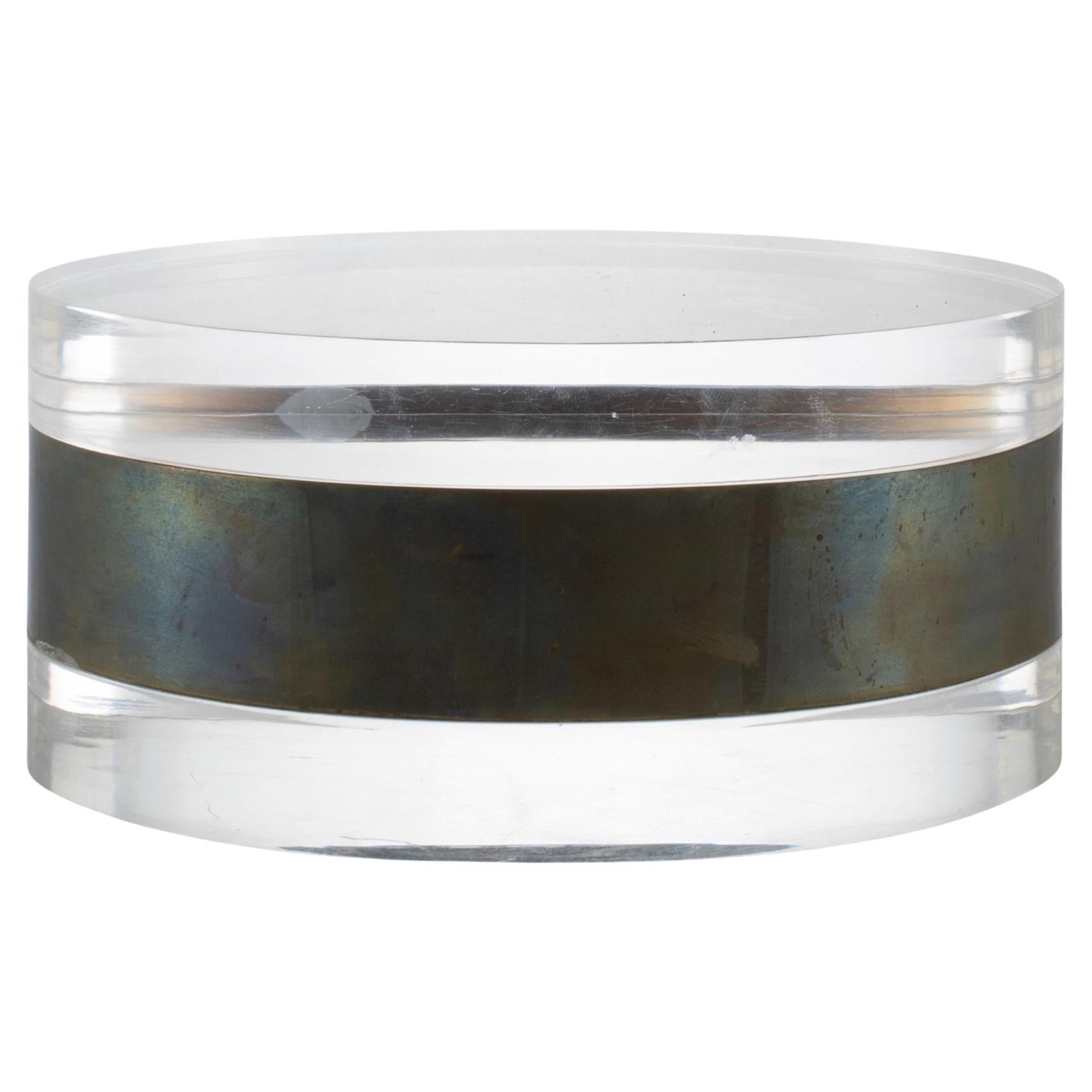 Modernist lucite and silver-plate oval jewelry box, Italy 1970s in vendita