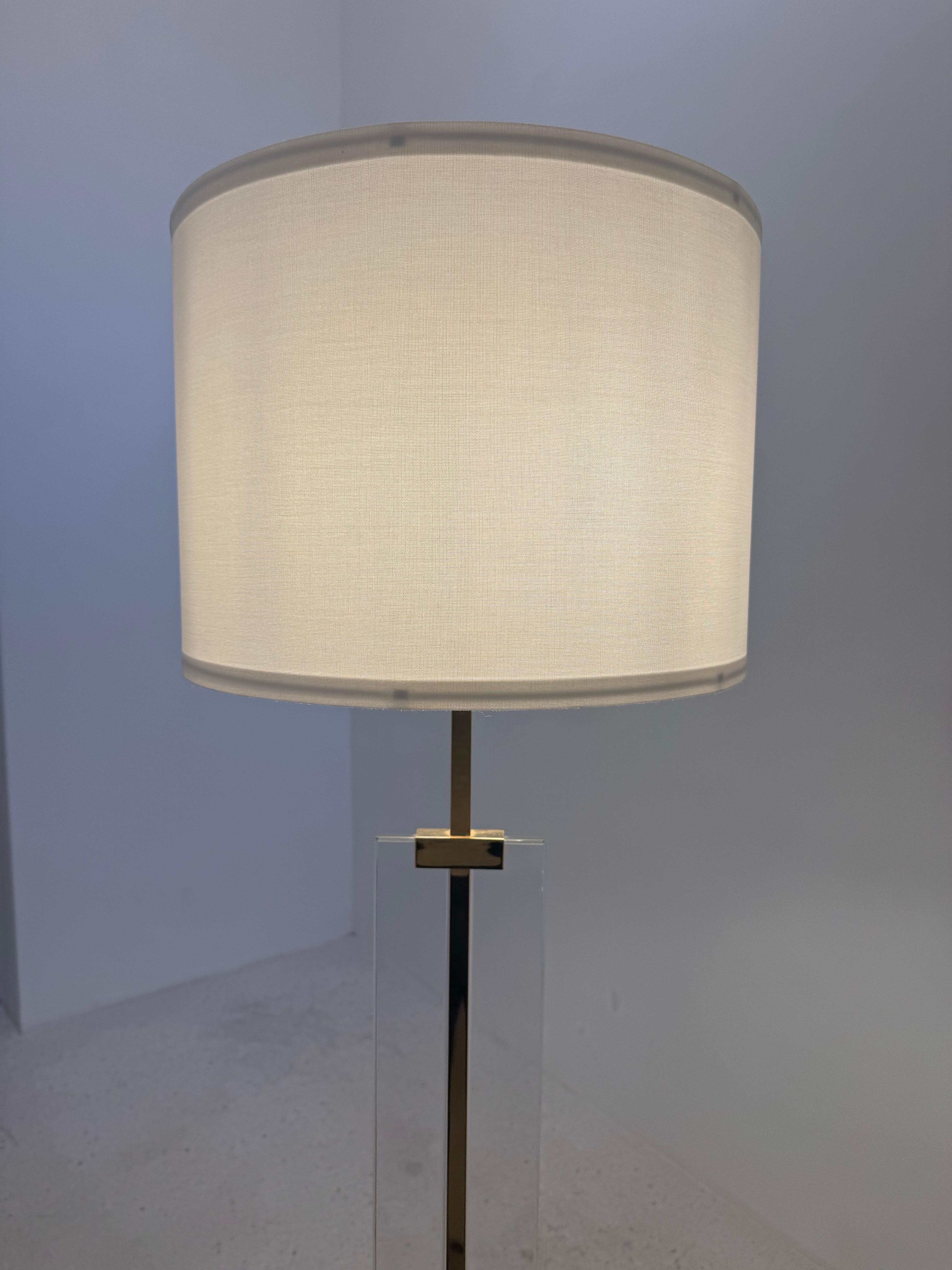Modernist Lucite, Brass, and Chrome Floor Lamp, 1970s For Sale 1
