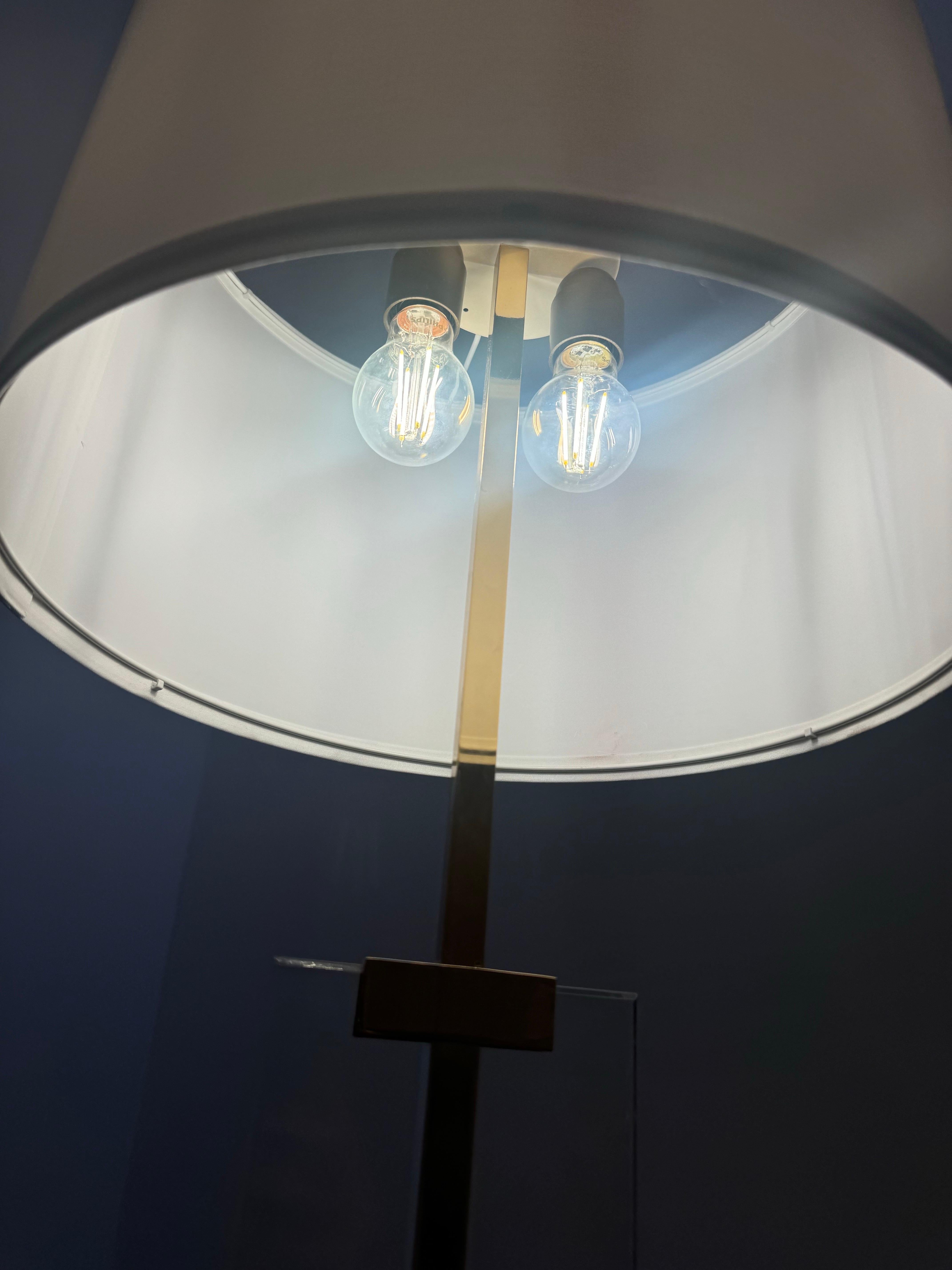 Modernist Lucite, Brass, and Chrome Floor Lamp, 1970s For Sale 2